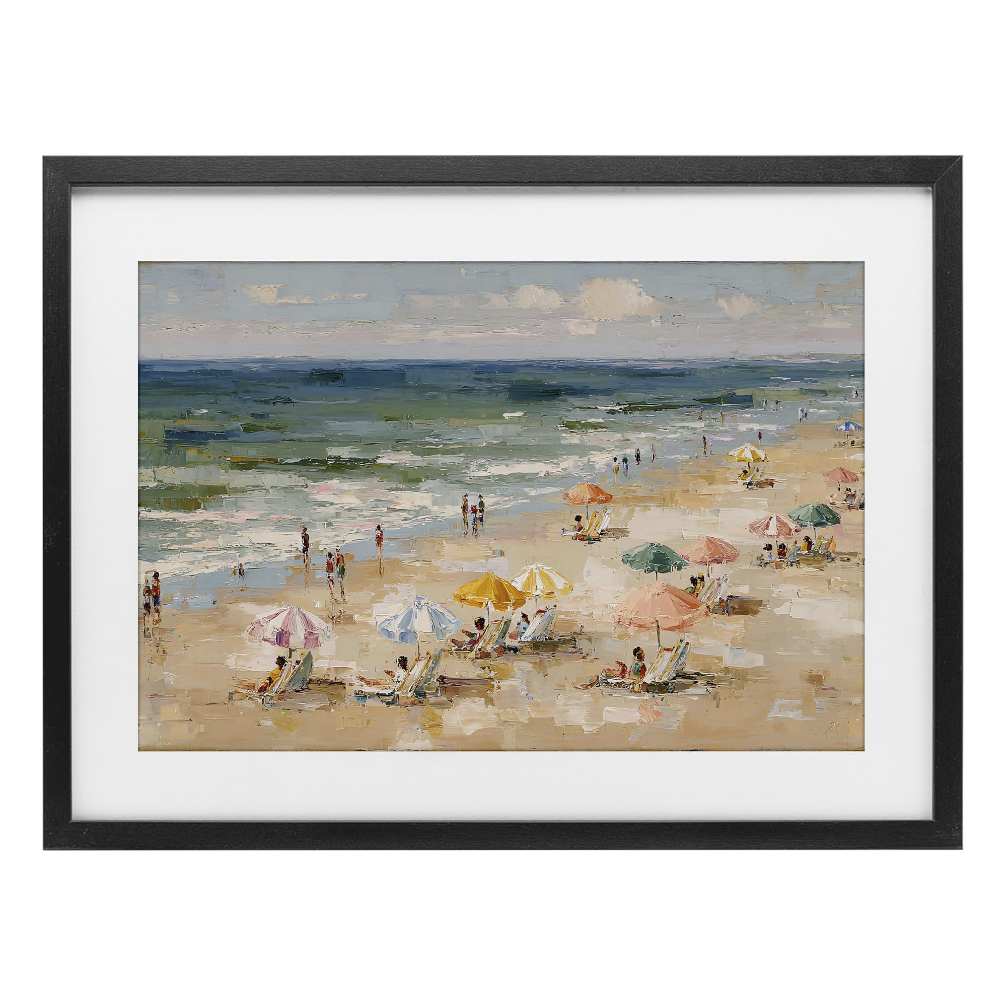 Stupell Industries 'Impressionist Summer Beach Day', Framed Print Under Glass, Black, 20 x 14 Inches, Easy to Hang and Sturdy, Made in USA, by Jacky Ngan