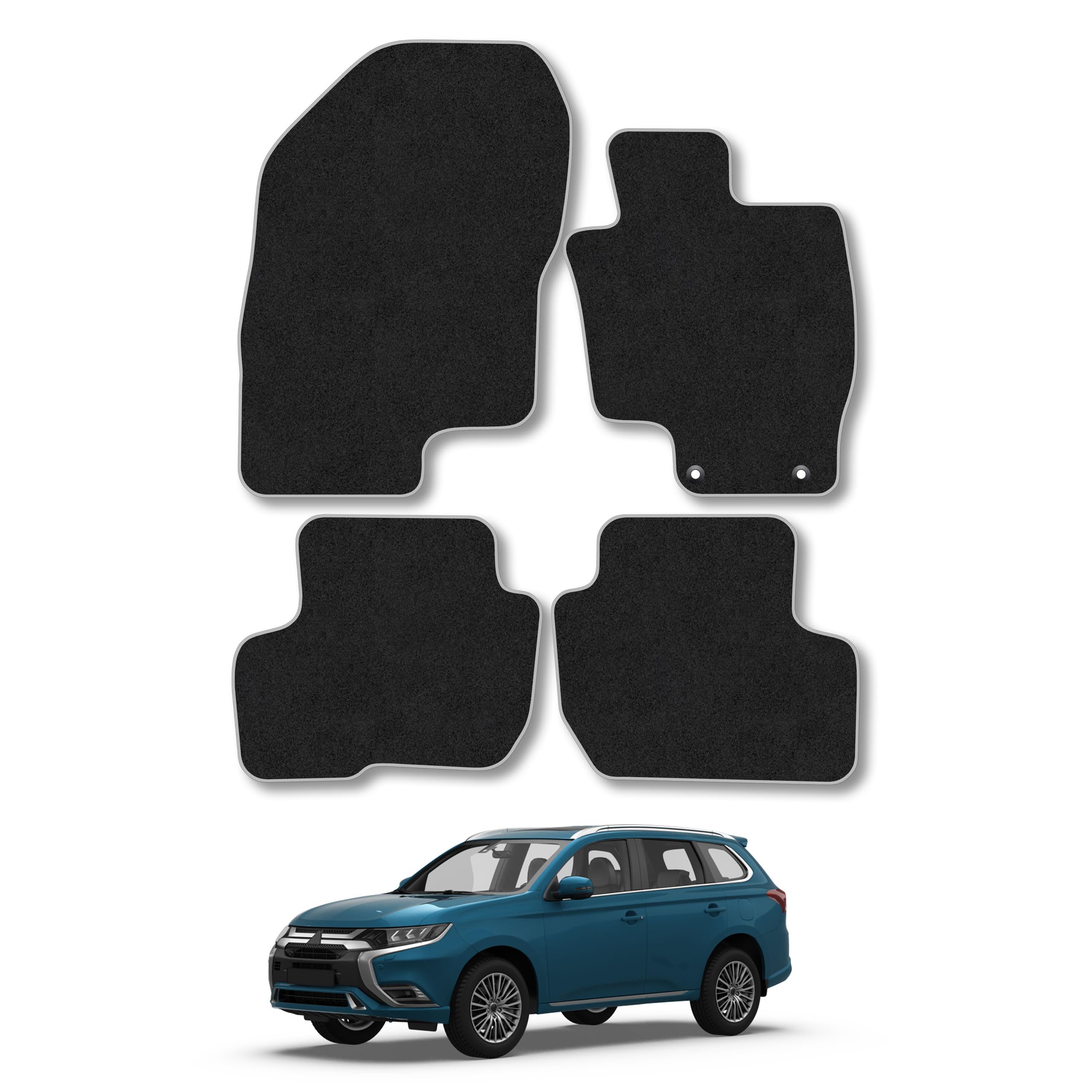 Car Mats Compatible with Mitsubishi Outlander PHEV (2014+) Grey Trim Carpet Tailored Fit Car Floor Mats Set Accessory Custom Fit Water-Resistant Anti Slip Backing All Weather Full Coverage With Clips