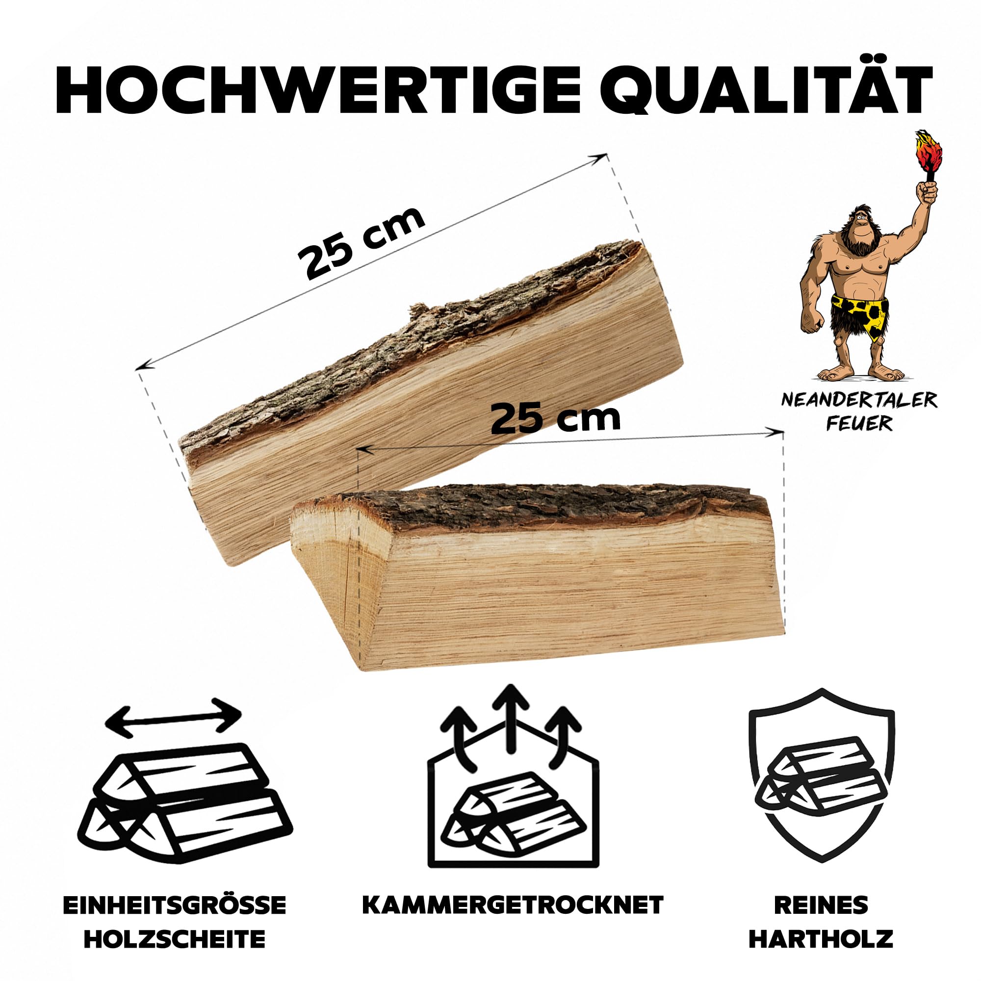 Brennholz Eichenholz Kaminholz - Grillholz 25 cm 60 kg | Hartholz Eichen Feuerholz | Holz für Grill Kamin Smoker Ofen | Firewood (60 kg)