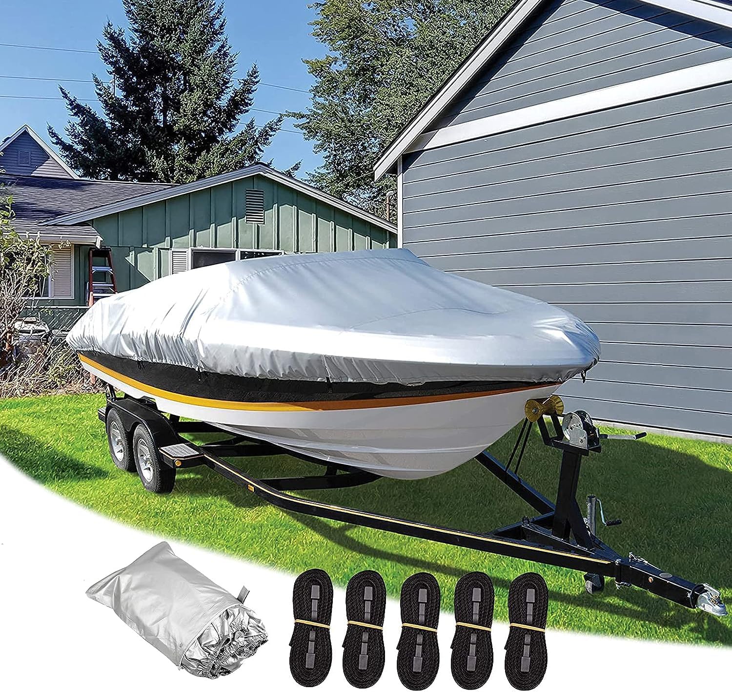 長期保管も安心！ 防水 ボートカバー 600D 20ft～22ft 全長：約710cm