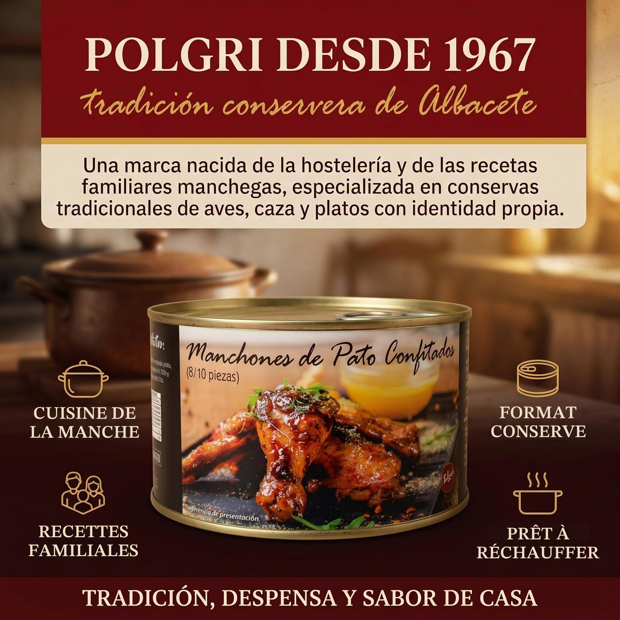 Confit De Canard 8/10 Manchons De Canard Confit Polgri 1350 grs.