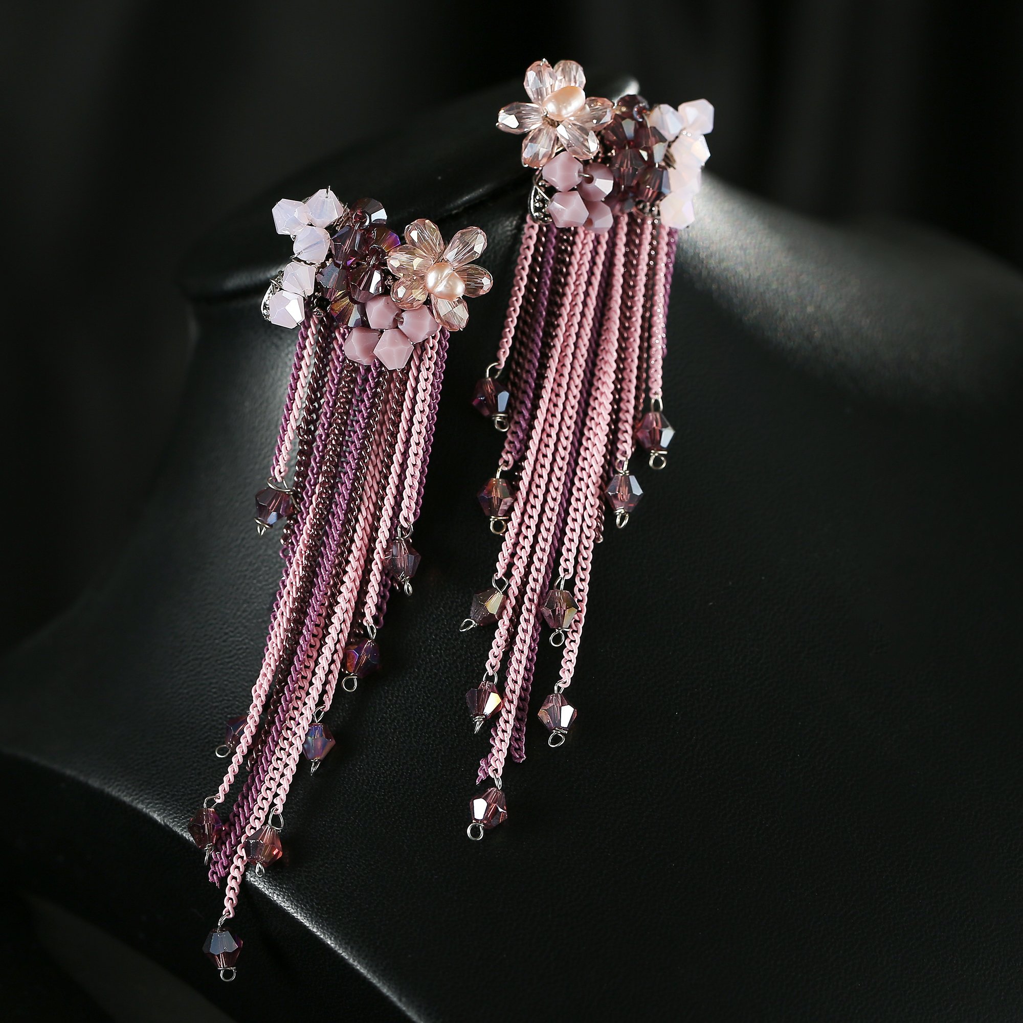 Luxuria Floral Onyx Tassel Earrings