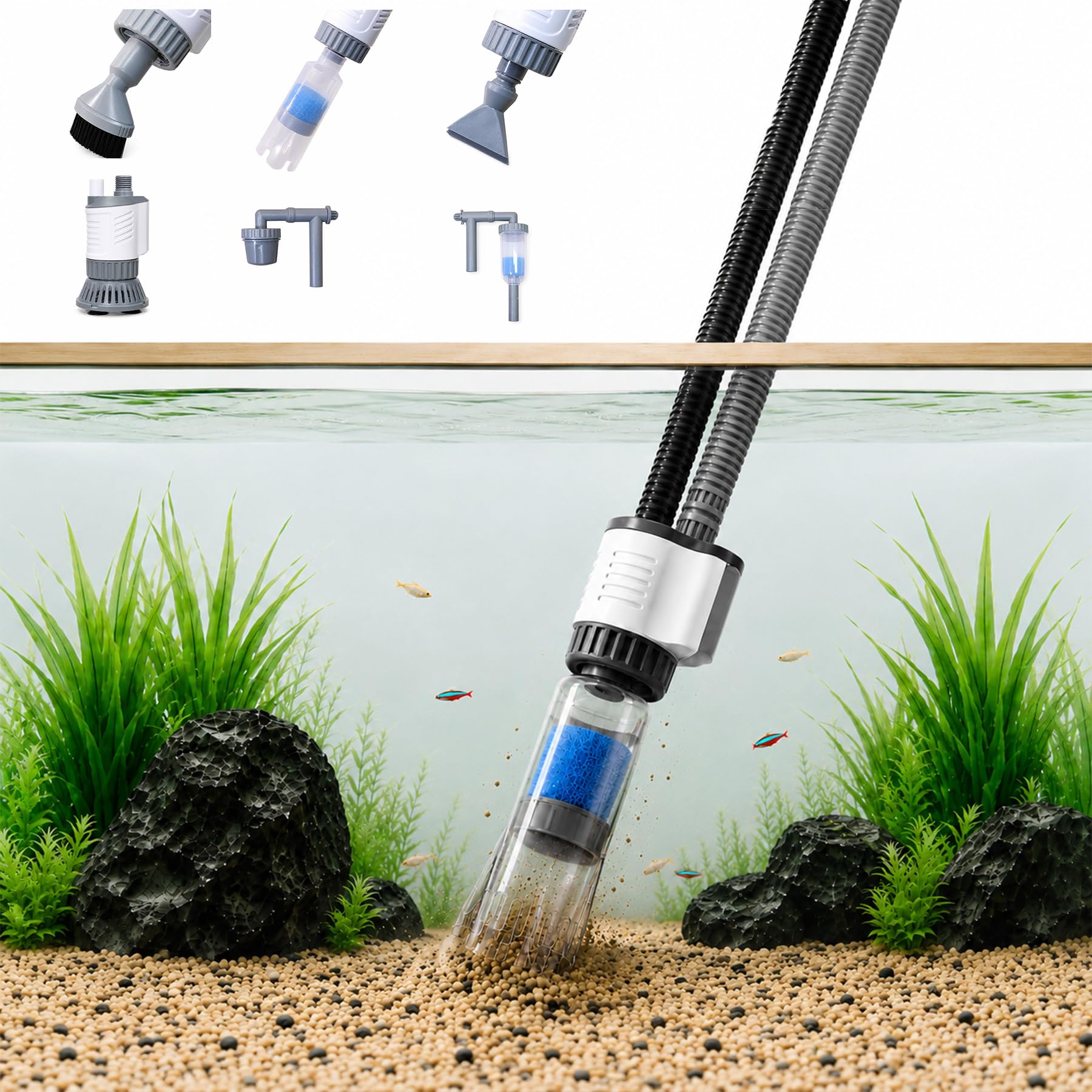 Vehipa Limpiador Eléctrico para Acuarios 30W, Sifonador Acuario