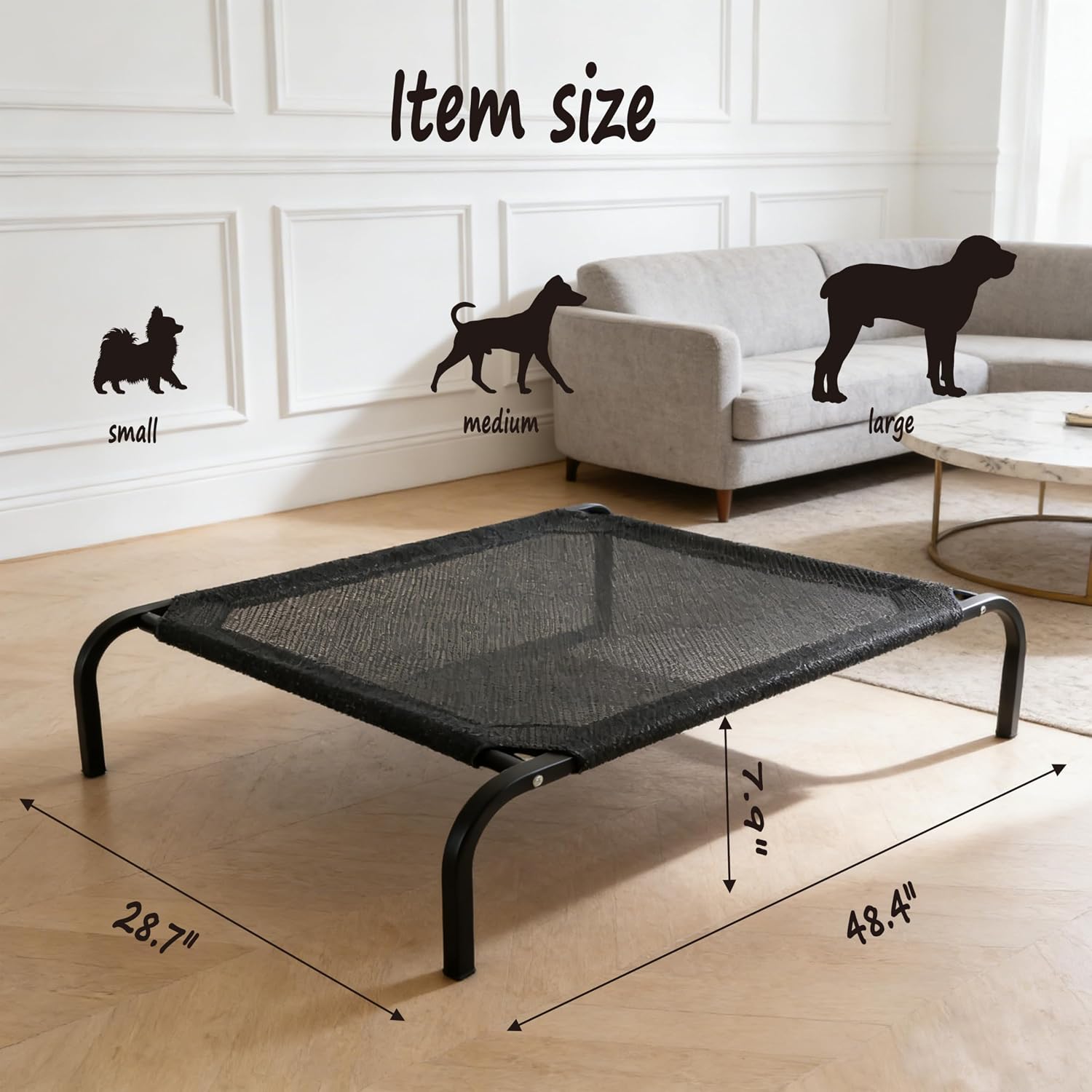XCL Elevated Dog Bed for Large Dogs, Cooling Raised Dog Bed, Outdoor and Indoor Breathable Mesh Non-Slip Frame Pet Beds, Easy Clean, Installation, Equipped with Pet Cushion, 40In