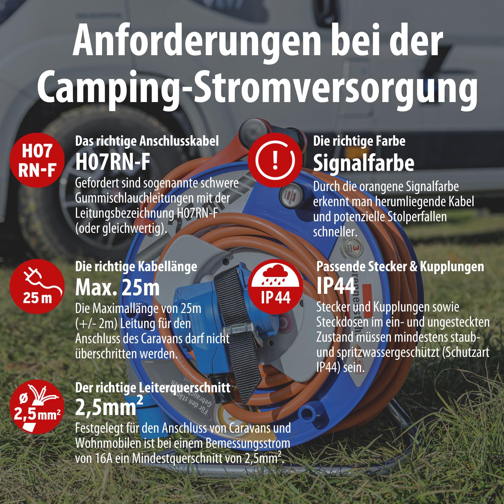 Brennenstuhl CEE 230V Camping-Kabeltrommel (25m H07RN-F 3G2,5 Kabel in orange, Kabeltrommel mit 2 CEE-Steckdosen, für den ständigen Einsatz im Außenbereich IP44, Made in Germany)