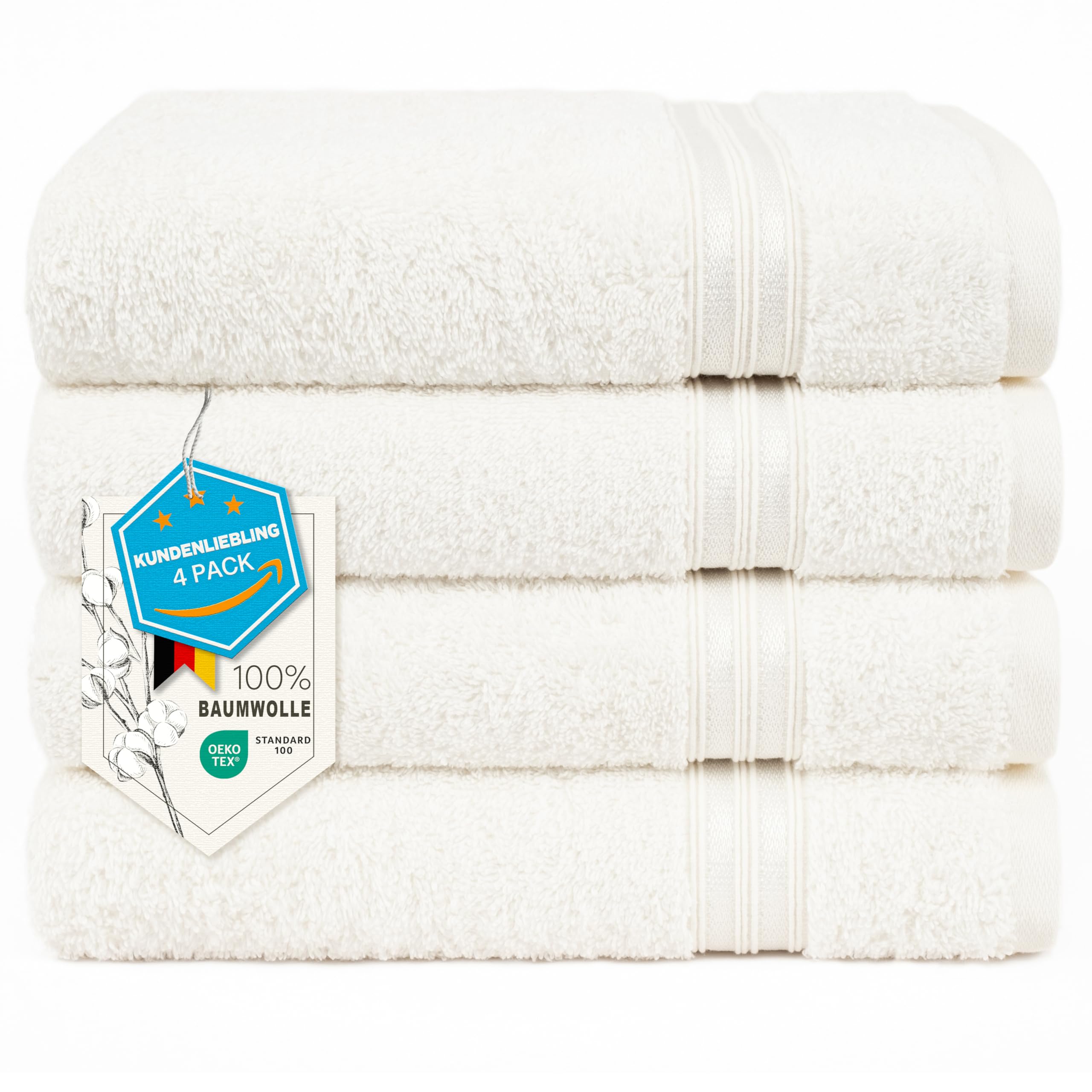 Serviettes 50x100 cm en coton crème Hammetex lot de 4 pour le bain au quotidien