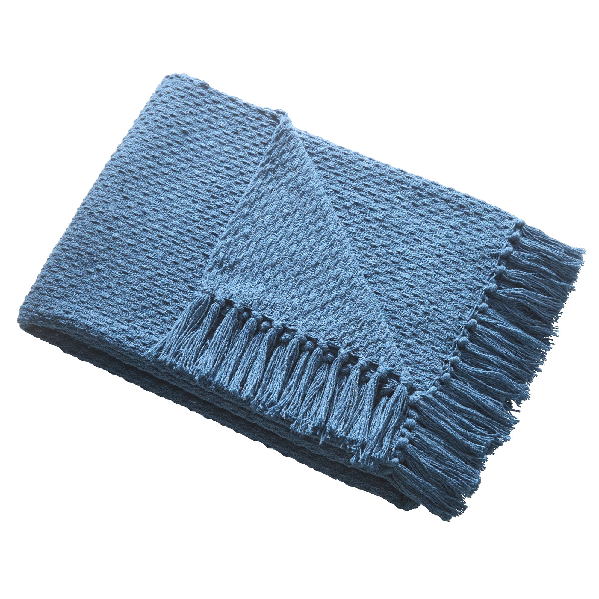 Drift Home - Teal Throw with Tassel (200 x 200cm) - Sustainable Recycled Cotton - Woven Blanket in Teal - Basket Weaved - Textured Sofa Throw Blanket - Extra Large