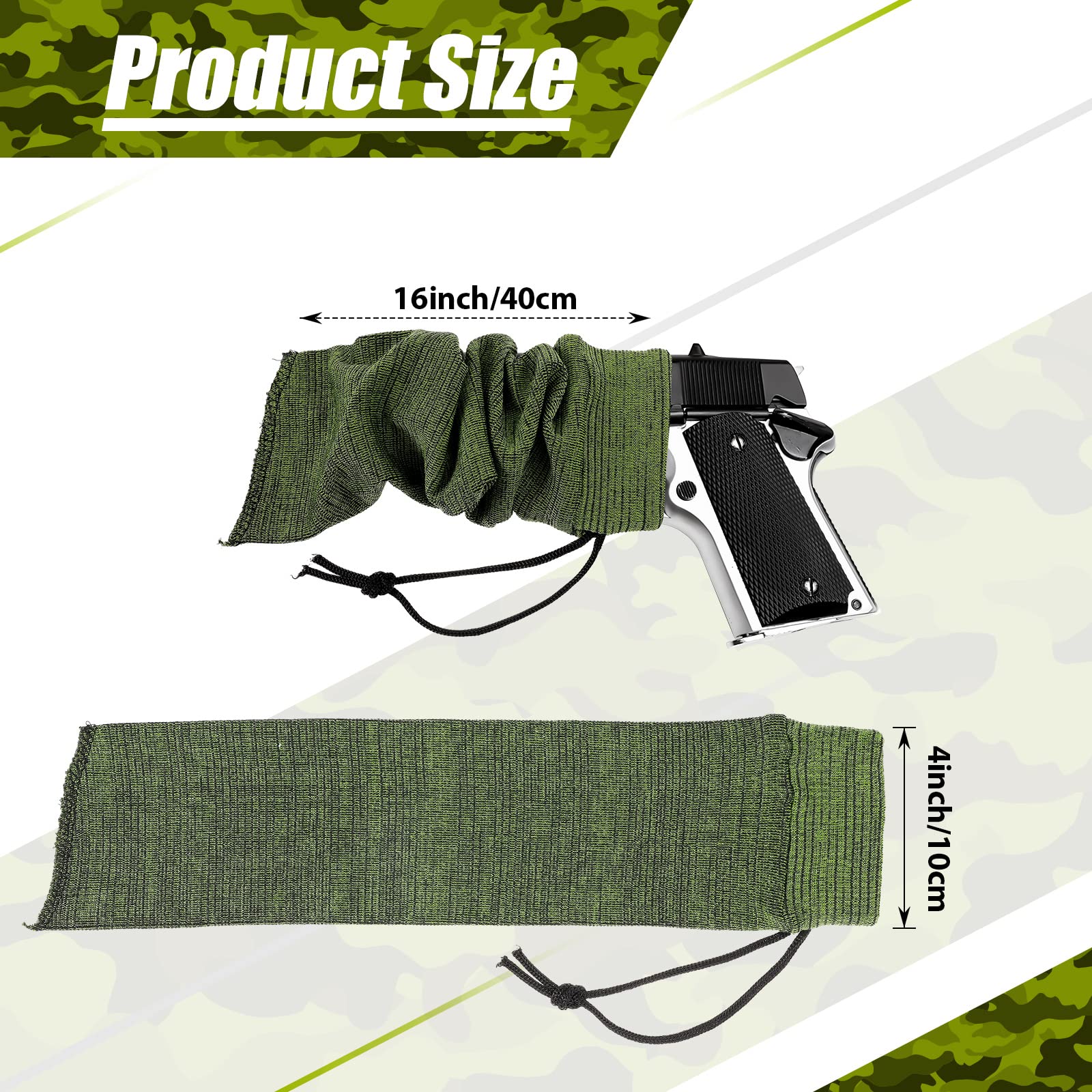 12 Pcs Handgun Gun Sock Silicone Gun Case Anti Rust Sleeve Fabric Waterproof Gun Sock Knit Gun Socks Silicone Drawstring Closure for Tactical Accessories (Green, Black, Dark Gray)