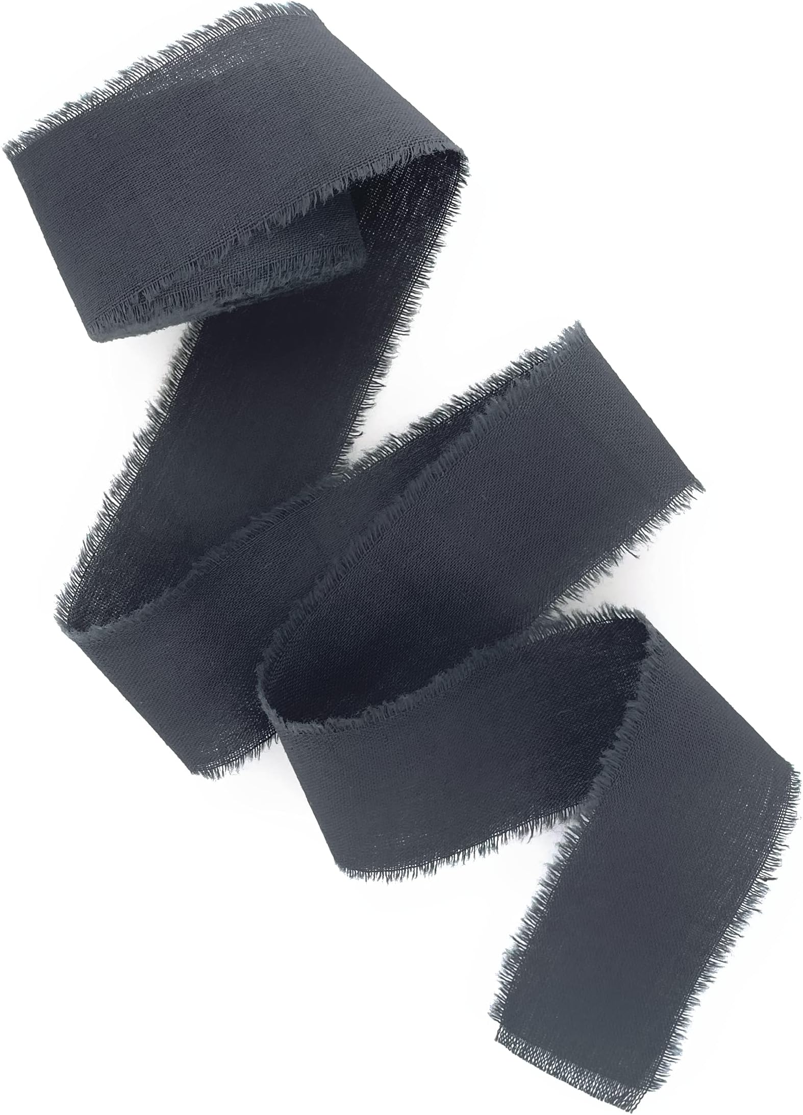 Dark grey 1 inch wide 5 yds frayed edges handmade cotton ribbon hand dyed for Rustic wedding invitation ties favors gift wrapping Party decor bows Florist Bouquet supplies Flat lay props