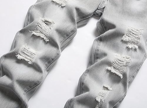 Miniatura 4 de FREDD MARSHALL Jeans de mezclilla para niños, ajuste ceñido, rasgados, destruidos, desgastados, a la moda