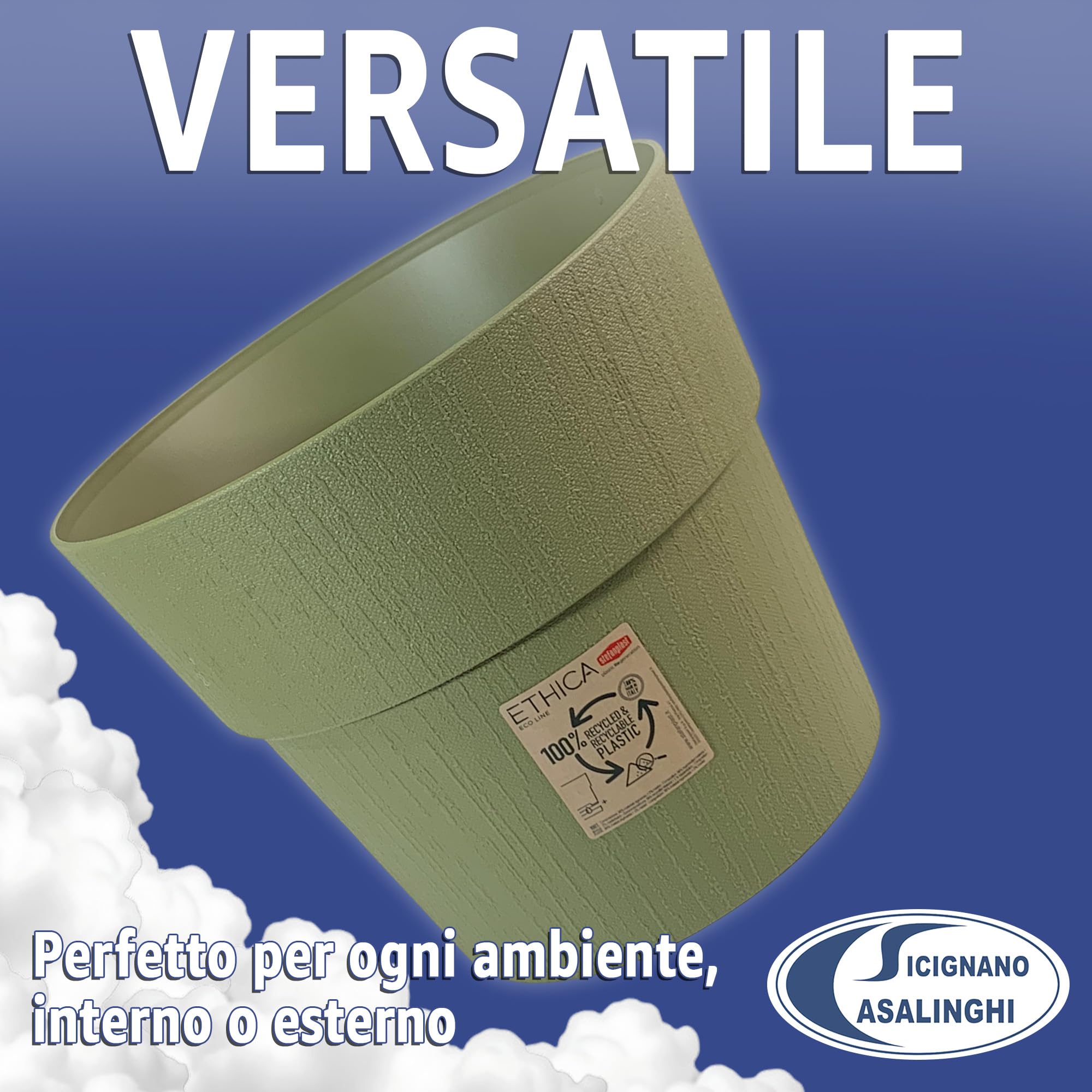 Sicignano Vaso da Giardino in Plastica Riciclata, Modello Ethica Set Completo con Terriccio, Perfetto per Interni ed Esterni, Made in Italy (Tortora, Ø 30 cm, 3 Vasi)