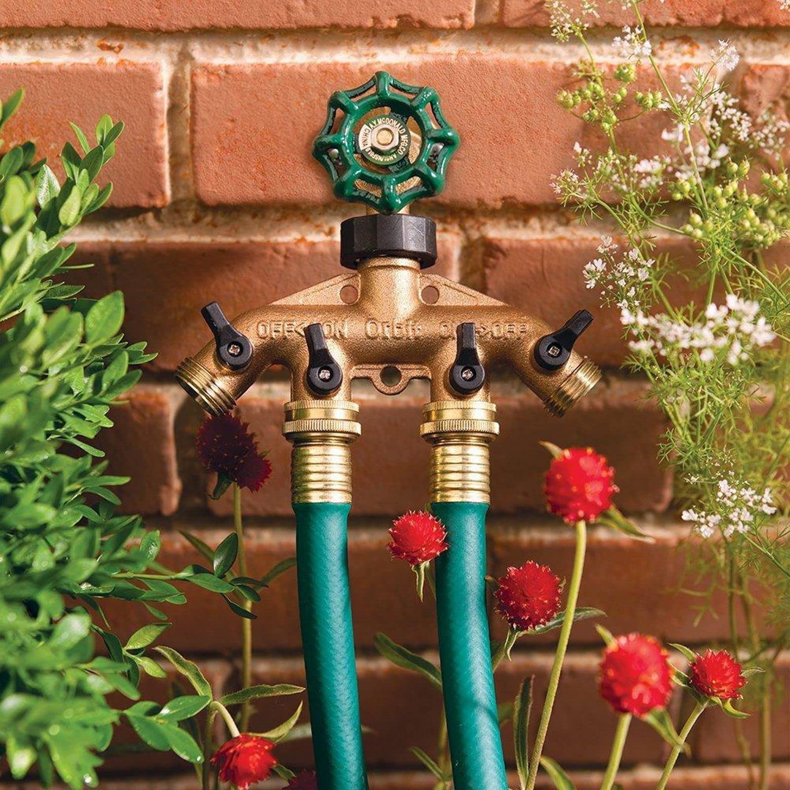 Divisor de agua de 4 vías, divisor de manguera de jardín de metal de 4 vías, conector de manguera de agua resistente para riego de jardín