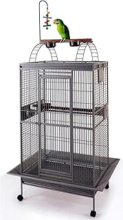 Large Elegant Wrought Iron Playtop Perch Stand Parrot Bird Cage Rolling Stand Toy Hook for Cockatiels Amazon Parrot Quaker Conure Medium Parrot Bird Cage