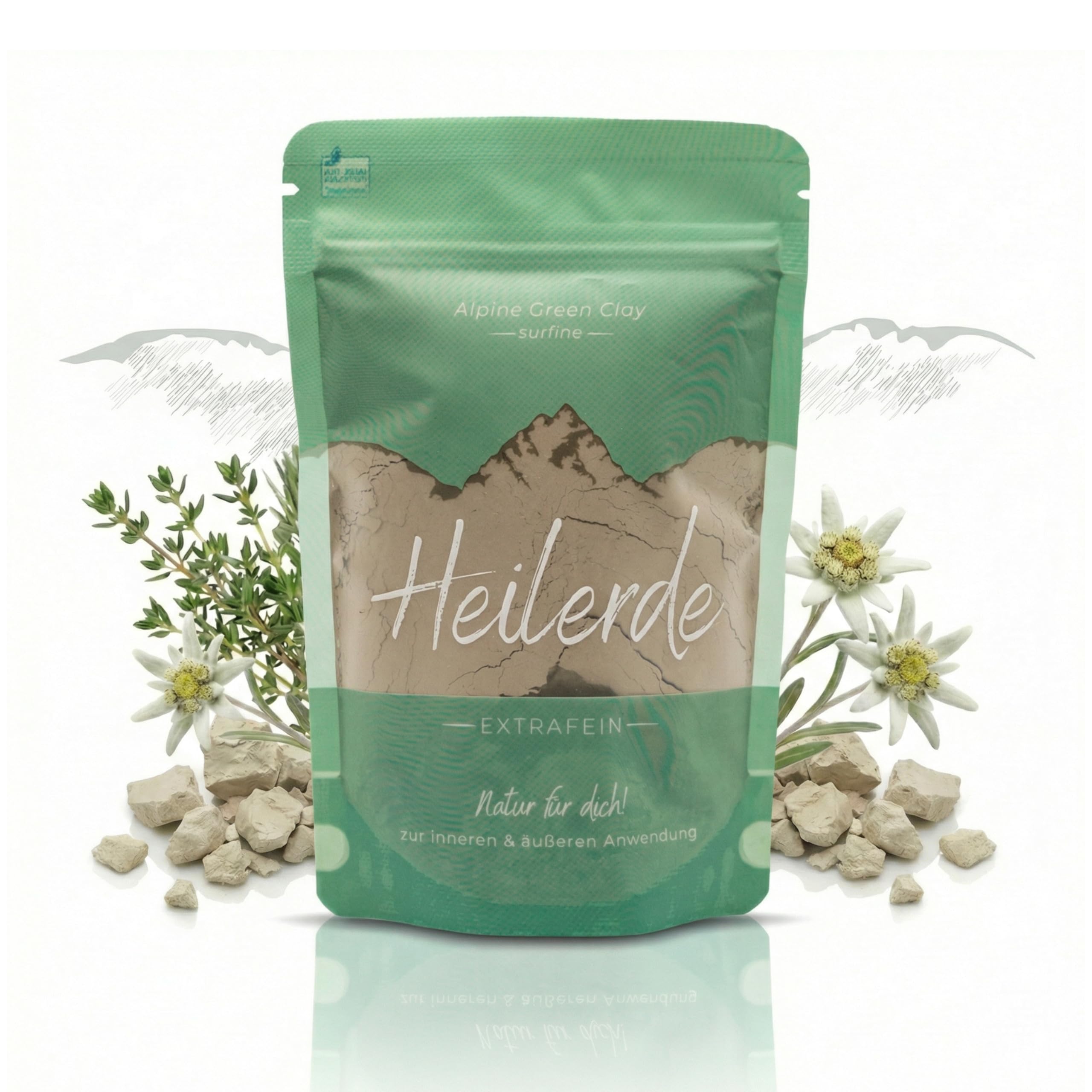100% Natürliche Heilerde 200g – Grüne Tonerde aus den Alpen – Für innere & äußere Anwendung – Maske gegen Pickel & Akne – Wohlfühlkur – Mineralerde Vegan & Rein