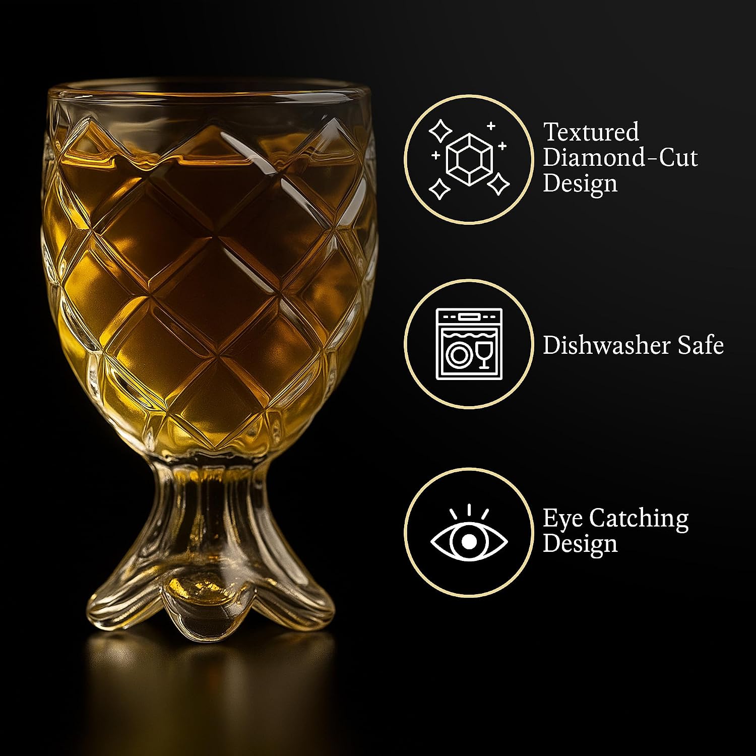QUAFFER Shot Glass (Set of 4) – Elegant Pineapple Patterned Shot Glasses 2 oz – Classic Whisky Vodka Tequila Sherry Brandy Cordial Mini Snifters Glasses - Perfect for Parties, Bars, Events, Home Bar