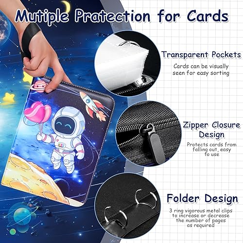 Miniatura 4 de BRHE Carpeta de tarjetas con 4 bolsillos, 504 bolsillos con 63 fundas extraíbles para tarjetas de juego, coleccionista de tarjetas intercambiables,