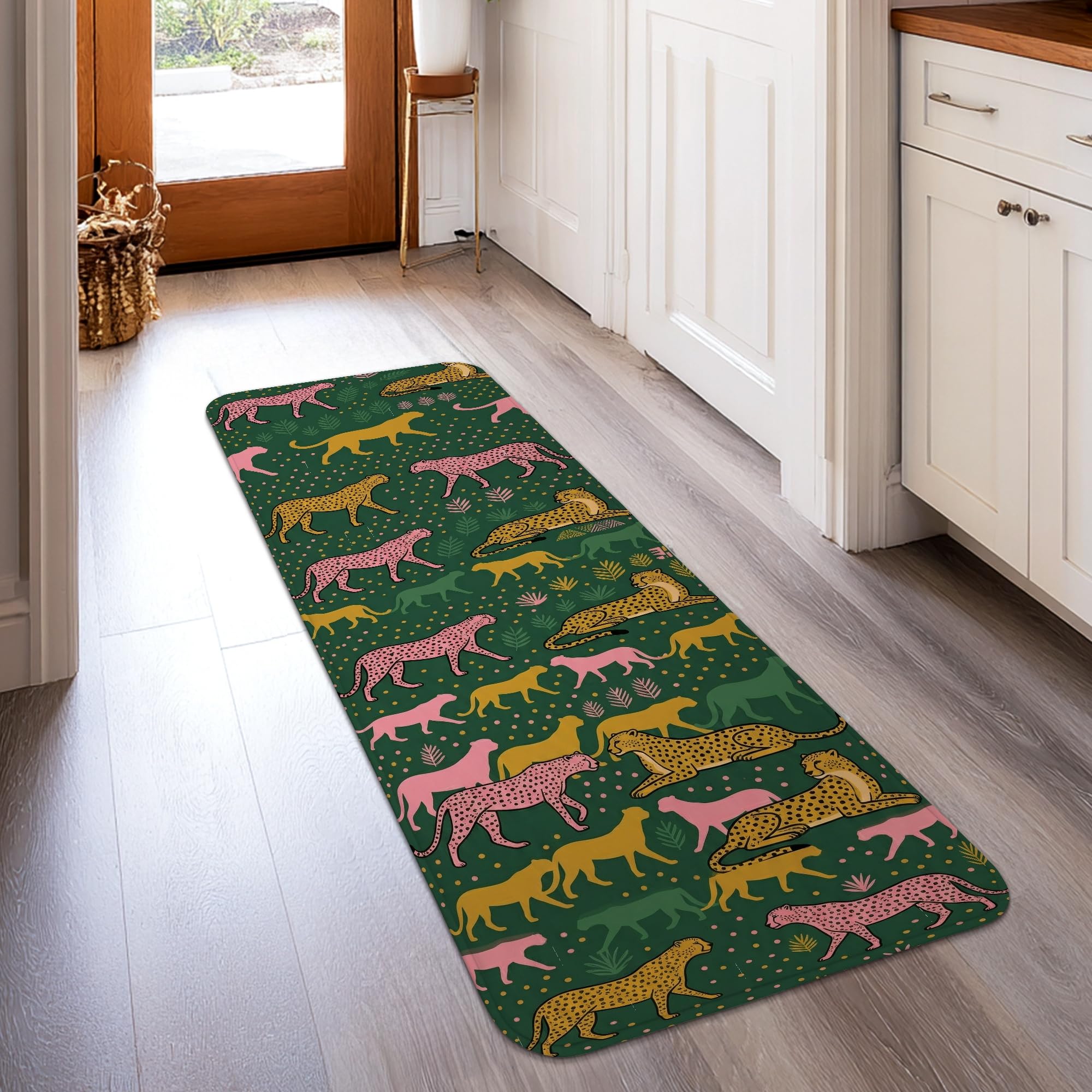 Tapis de couloir léopard vert tropical doux pour cuisine