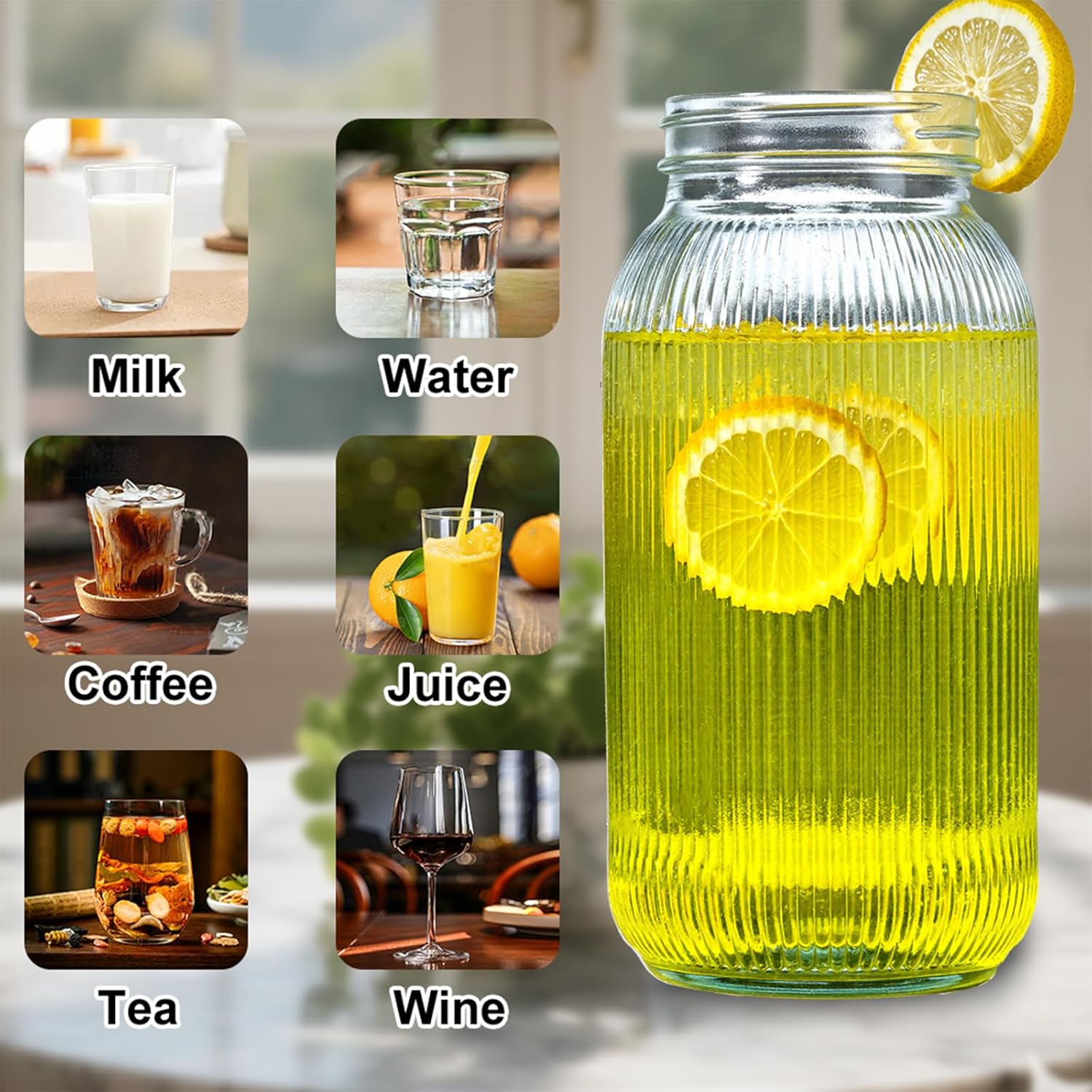 WELLIFE 64 OZ Mason Jars, 6 Pack Wide Mouth Mason Jars for Pickling, Canning, Fermenting and Food Storage, Microwave & Dishwasher Safe