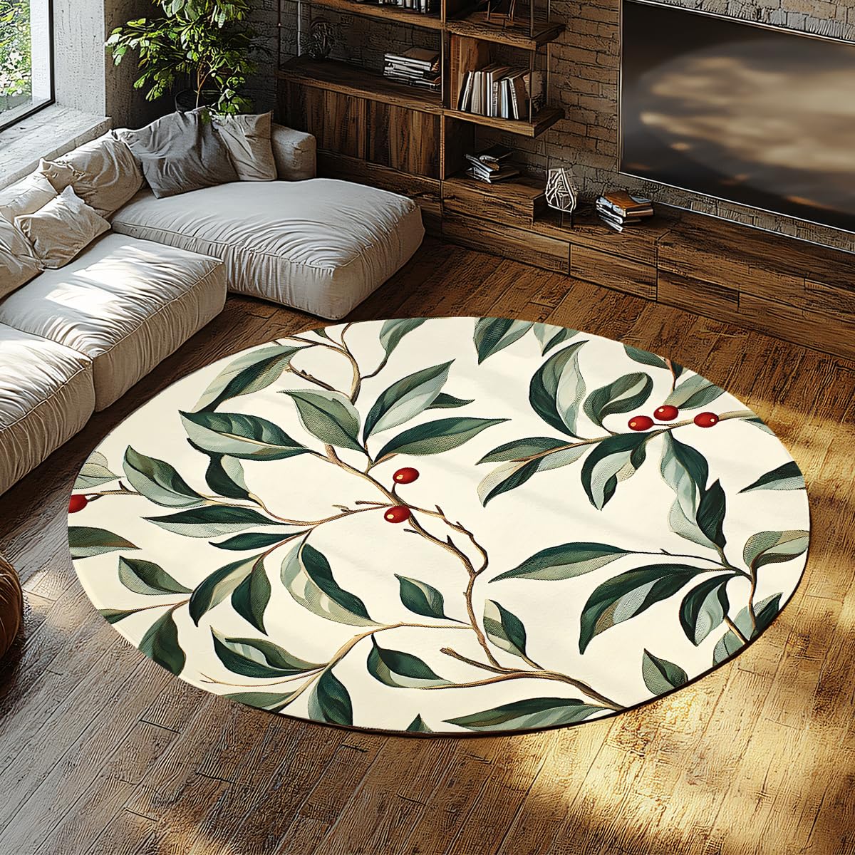 Tapis lavable motif branches vintage 90cm pour bureau et chambre d'enfant sans glisser