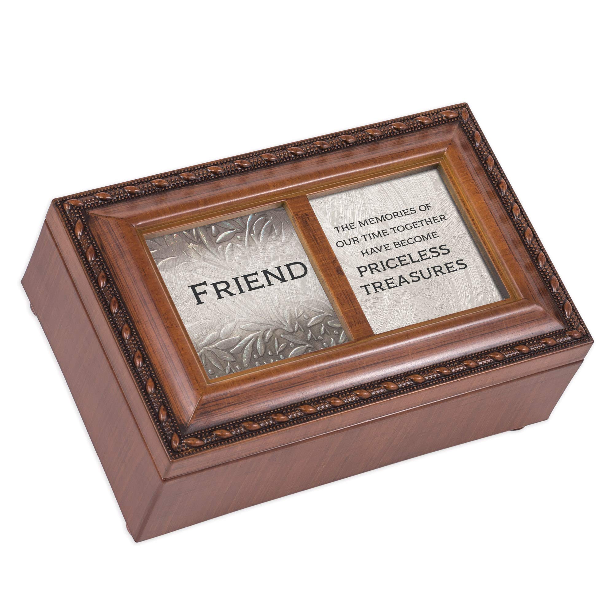 Cottage Garden Friend Memories Woodgrain Rope Trim Petite Music Box Plays Wind Beneath My Wings