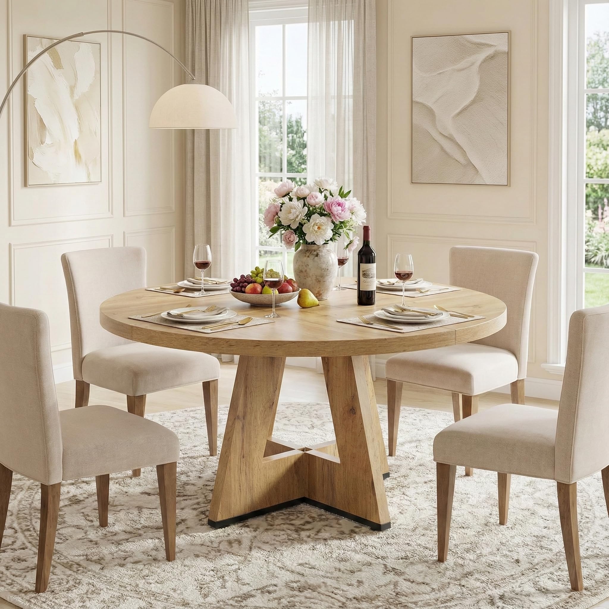 Lailang 120cm Mesa de Comedor, Mesa Redonda, Mesa de Cocina, Mesas Rusticas Comedor, Mesa para 4 Personas, 120 x 120 x 75 cm, Burlywood