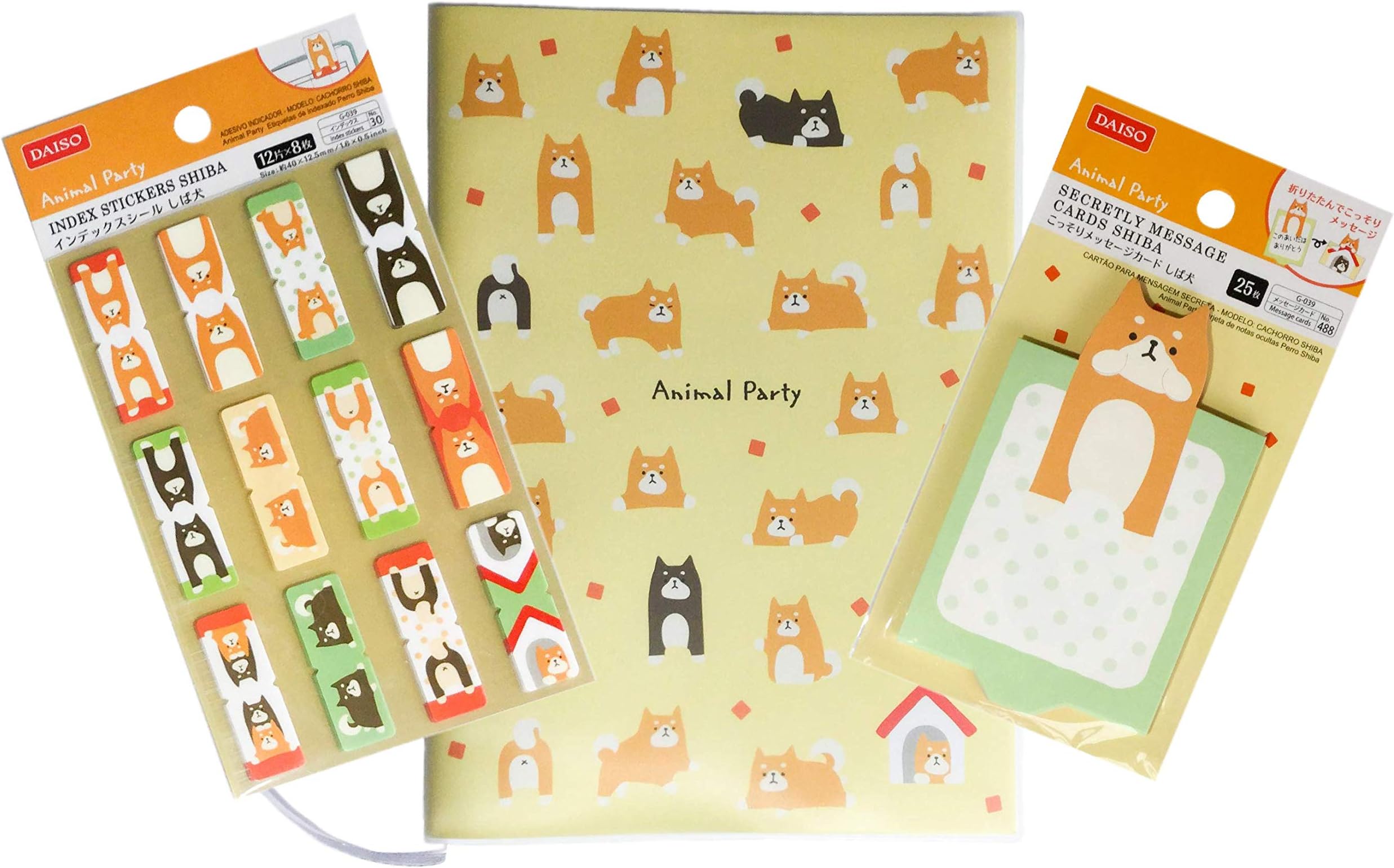 Animal Party Japanese Dog Shiba Collection (Notebook (with Vinyl Cover) / Bookmark, Flags/Greeting Card) Yellow 3 PCS