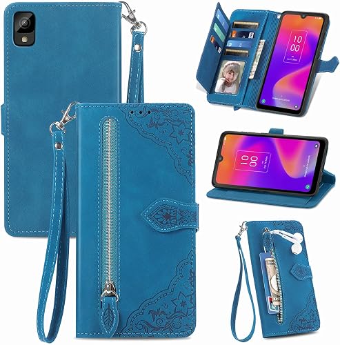 Furiet Compatible with TCL 30Z/30 LE T602DL Wallet Case Wrist Strap Lanyard and 
