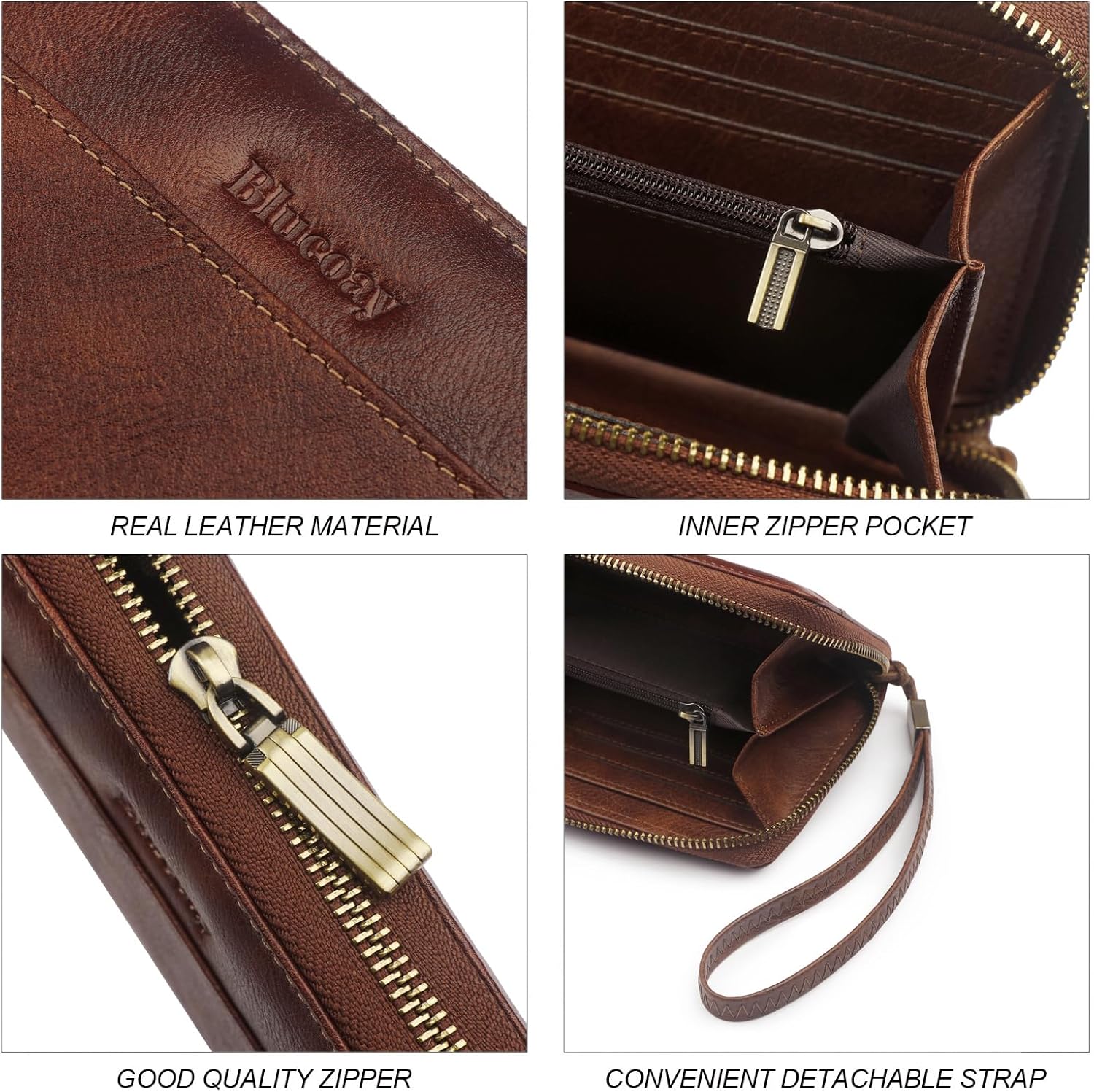 Leather Wallet Women Wristlet RFID Blocking Large Capacity Long Wallet For Women Card Holder With Zip Coin Pocket(darkbrown) | RFID Blocking, Large Capacity, Wristlet, Card Holder, Real Leather - Image 6