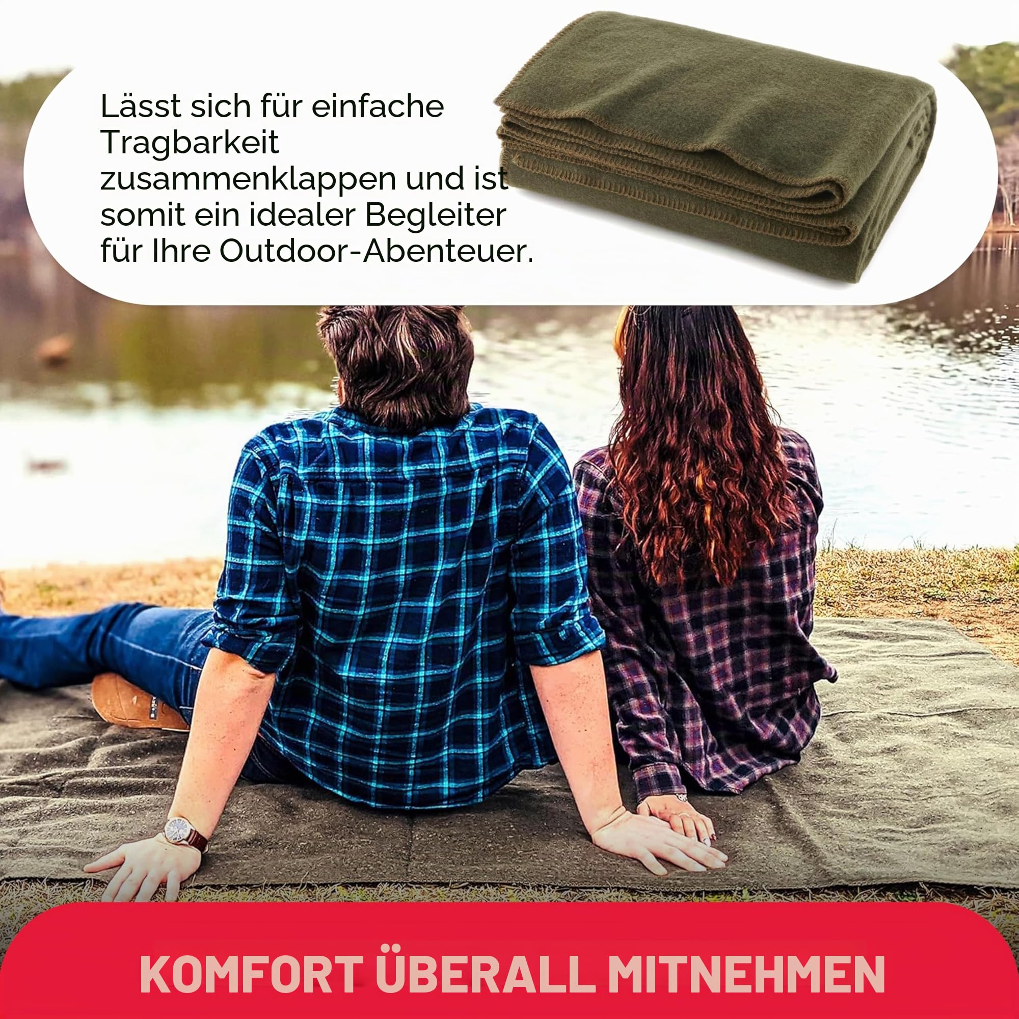 Grün Olive Wolle warm Decke, feuerbeständig, 168 x 229 cm (80% Wolle) – US Militärische