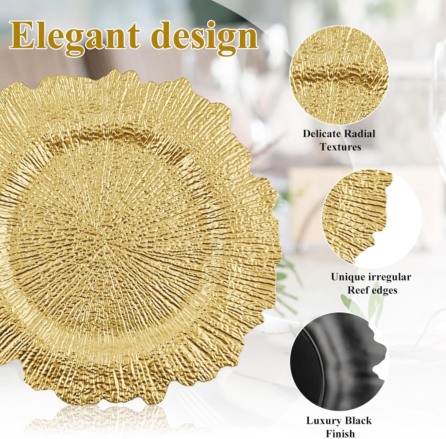120-Pack 13" Gold Beaded Charger Plates – Disposable/Reusable Plastic Round Dinner Chargers, Prevents Food Overflow, Elegant Wedding Tableware, Formal Party Holiday Decor
