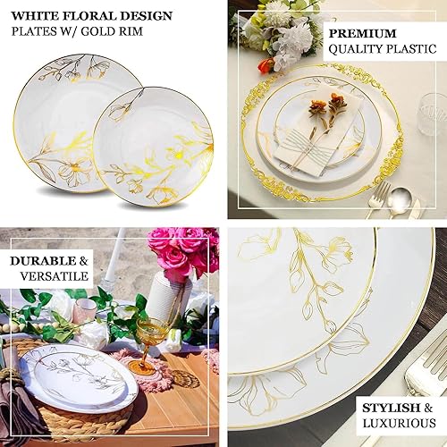 Miniatura 4 de Efavormart - Juego de 20 platos de plástico verde salvia polvoriento, con diseño floral dorado metálico, platos desechables redondos para cena y