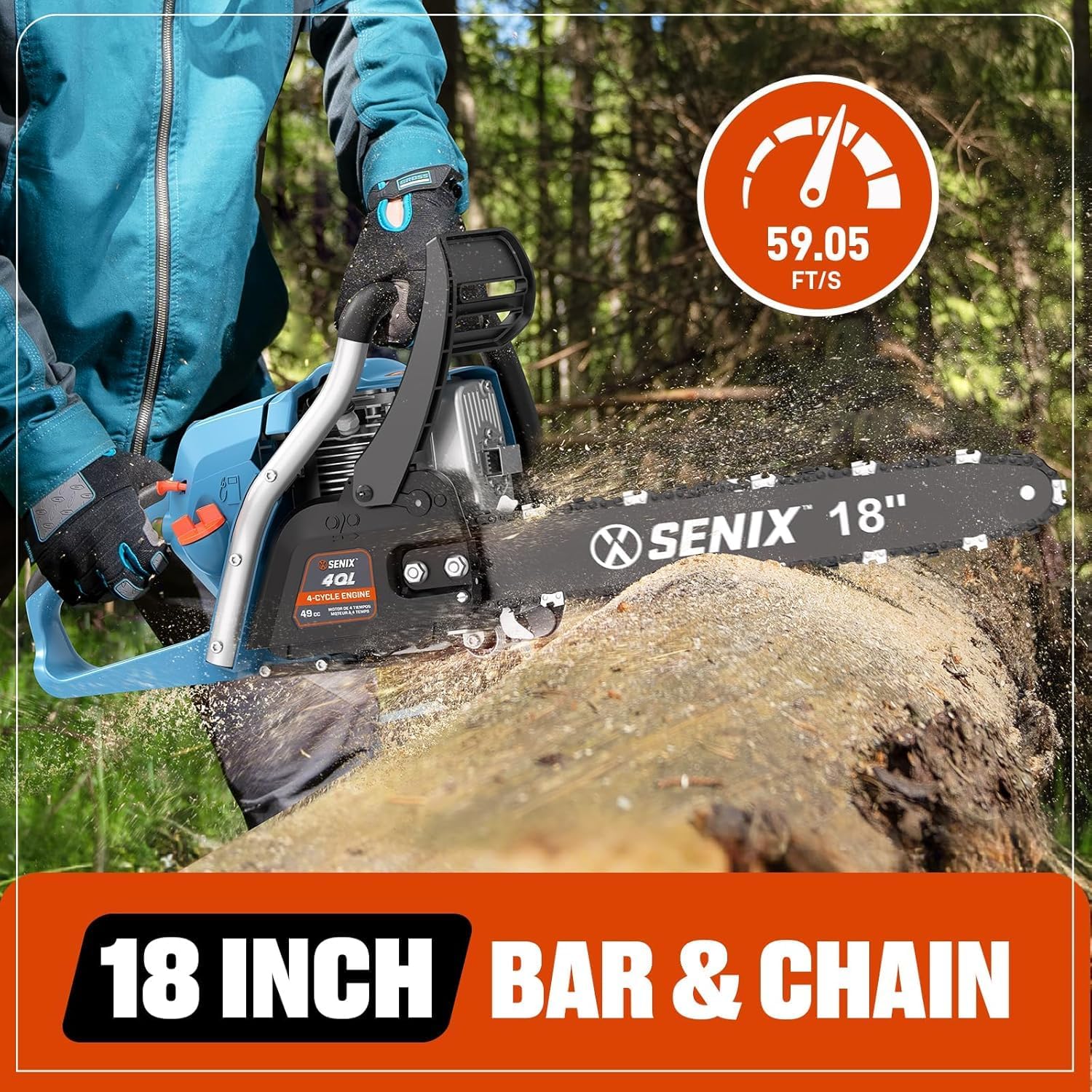 SENIX 20 Inch 144cc Gas Lawn Mower, 26.5 cc Gas Weed Wacker and 18-Inch Gas Chainsaw Kit