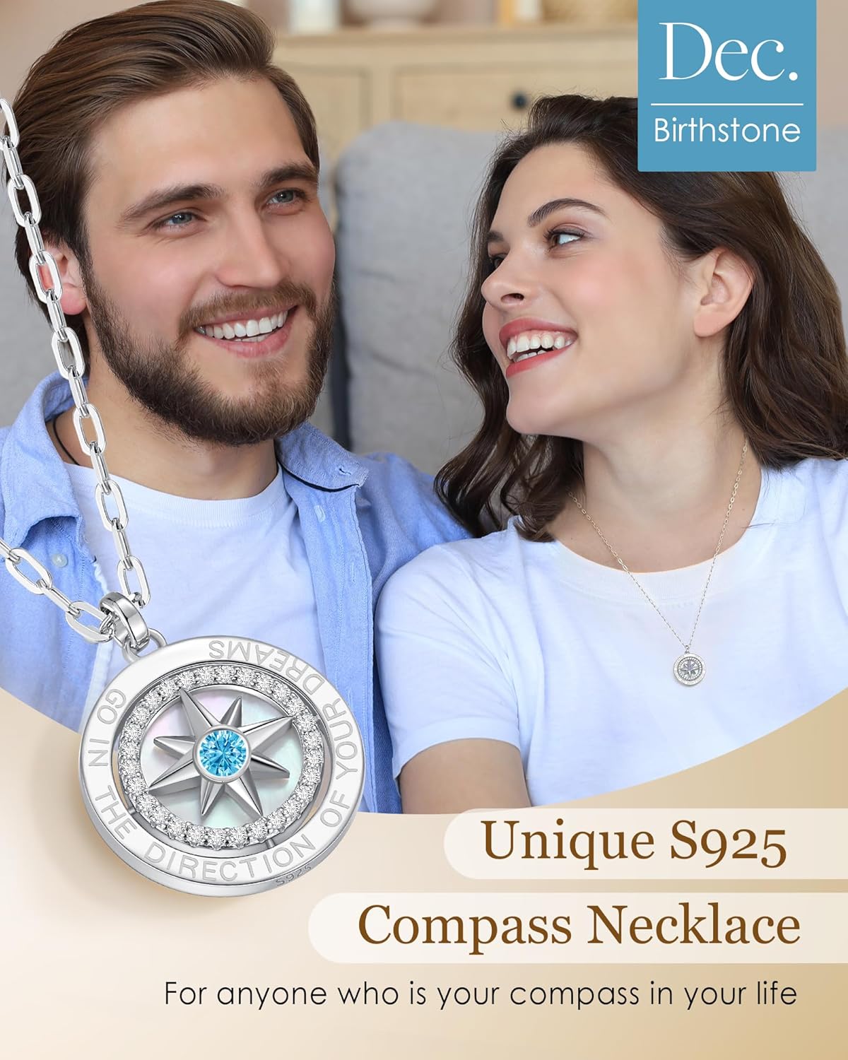 LOUISA SECRET Graduation Gifts for Her 2025, S925 Sterling Silver Compass Birthstone Pendant Necklace for Her, Anniversary Birthday Jewelry Gifts for Women Her - Image 2