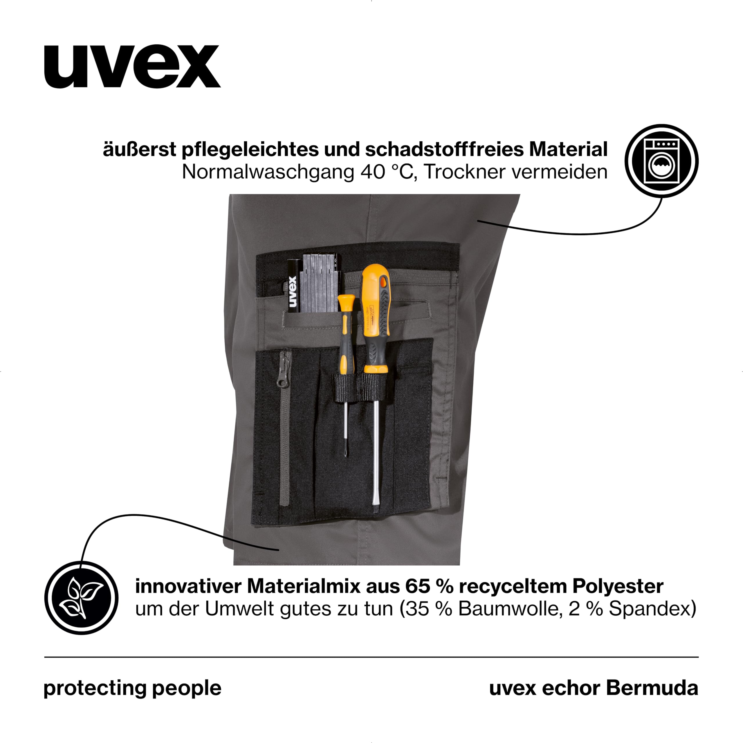 Uvex Echor - Pantaloni da lavoro corti da uomo, pantaloncini da lavoro, pantaloni cargo con elastico in vita, Blu scuro