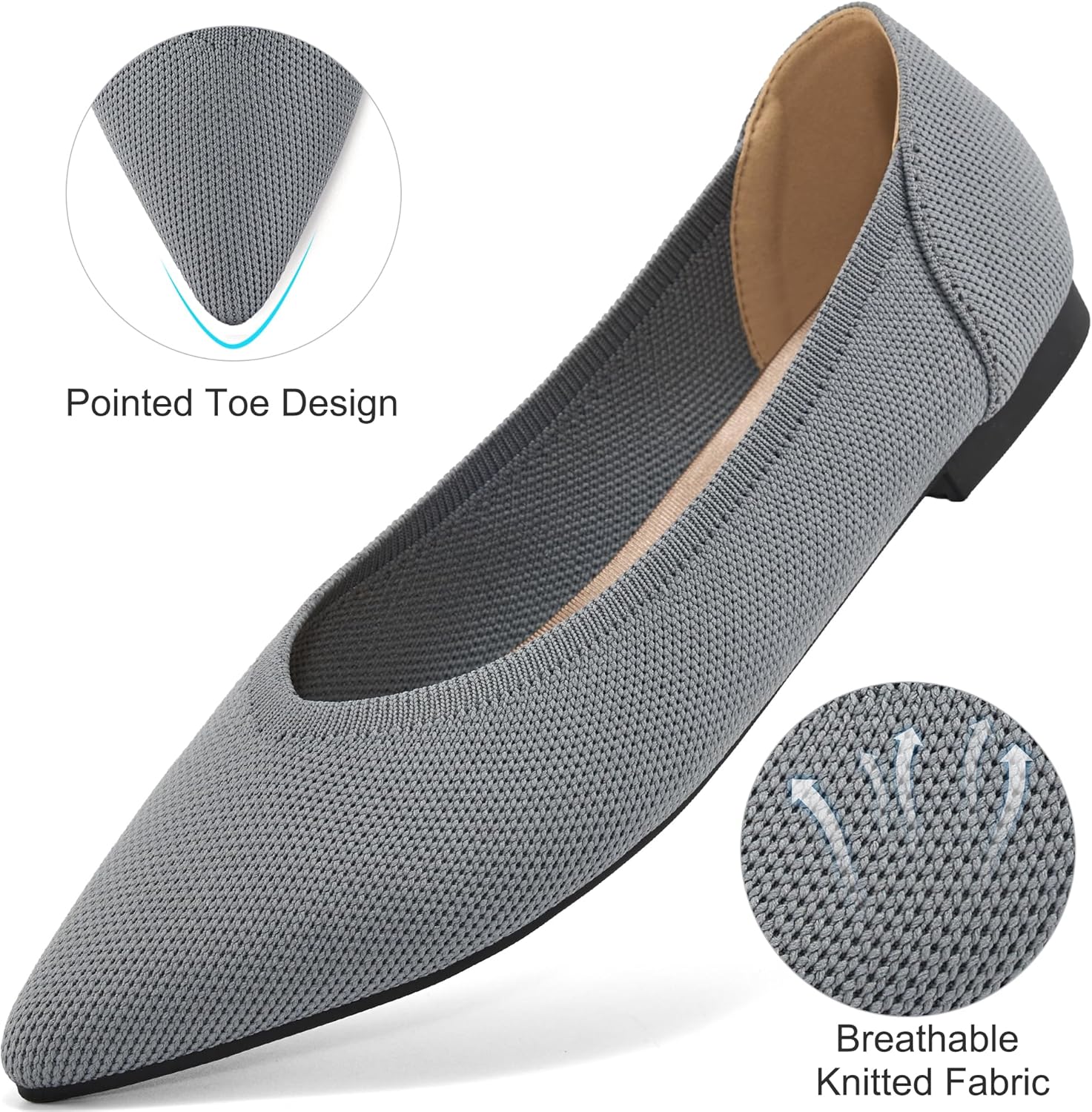 HARENCE Women's Flats Ballet Shoes: Comfortable Pointed Toe Soft Knit Flat Casual Slip On Work Dress Shoes for Walking Wedding Dating - Image 4