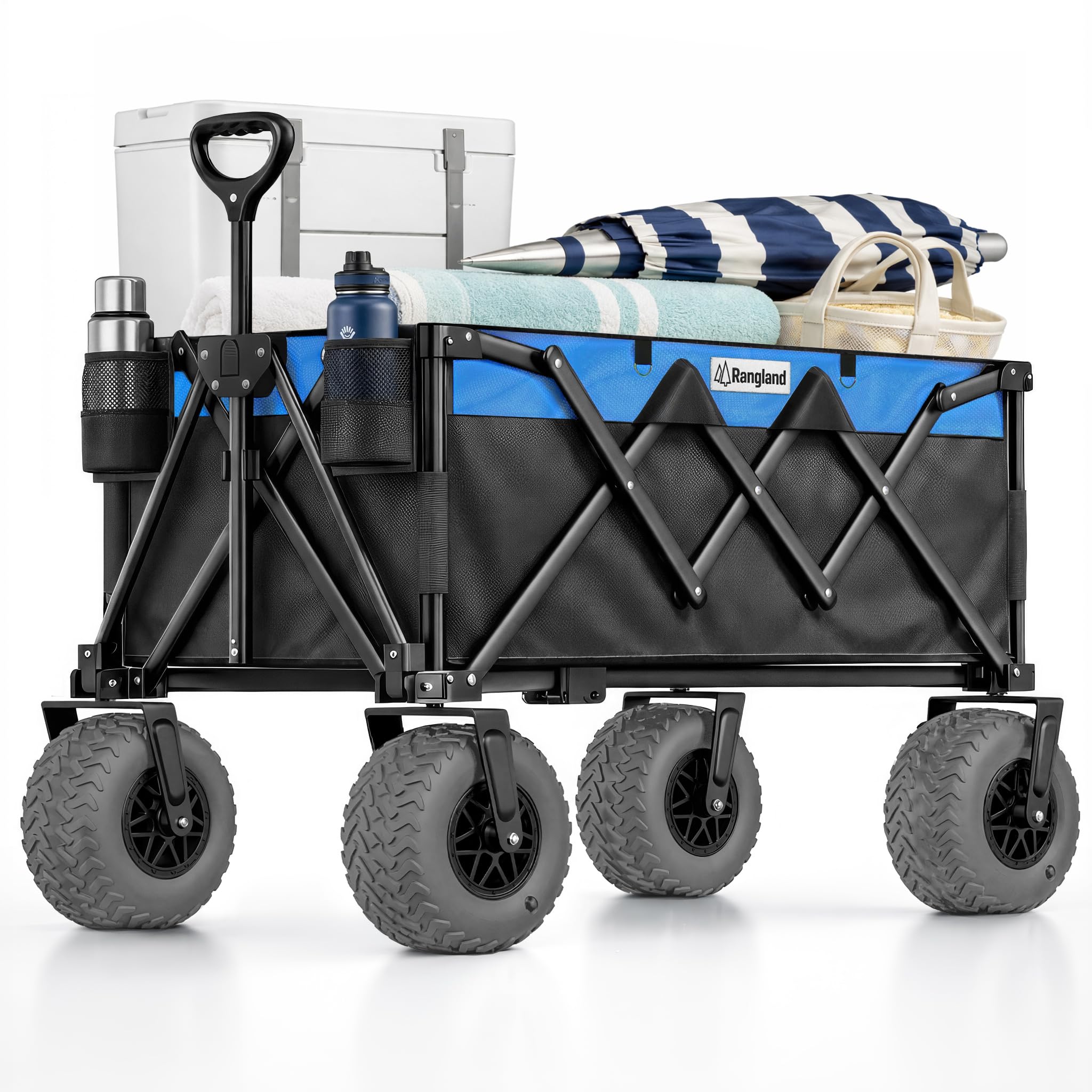 Beach Wagon with Heavy-Duty 10" Air Tires - All Terrain Folding Card with Big Wheels for Sand and Gravel - 300 LB. Capacity (Black/Light Blue)-picture-17