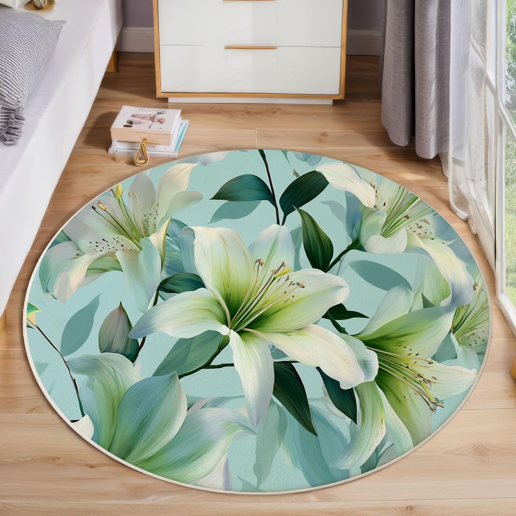 Tapis rond lys aquarelle pour chambre à coucher et entrée moquette douce 60 cm
