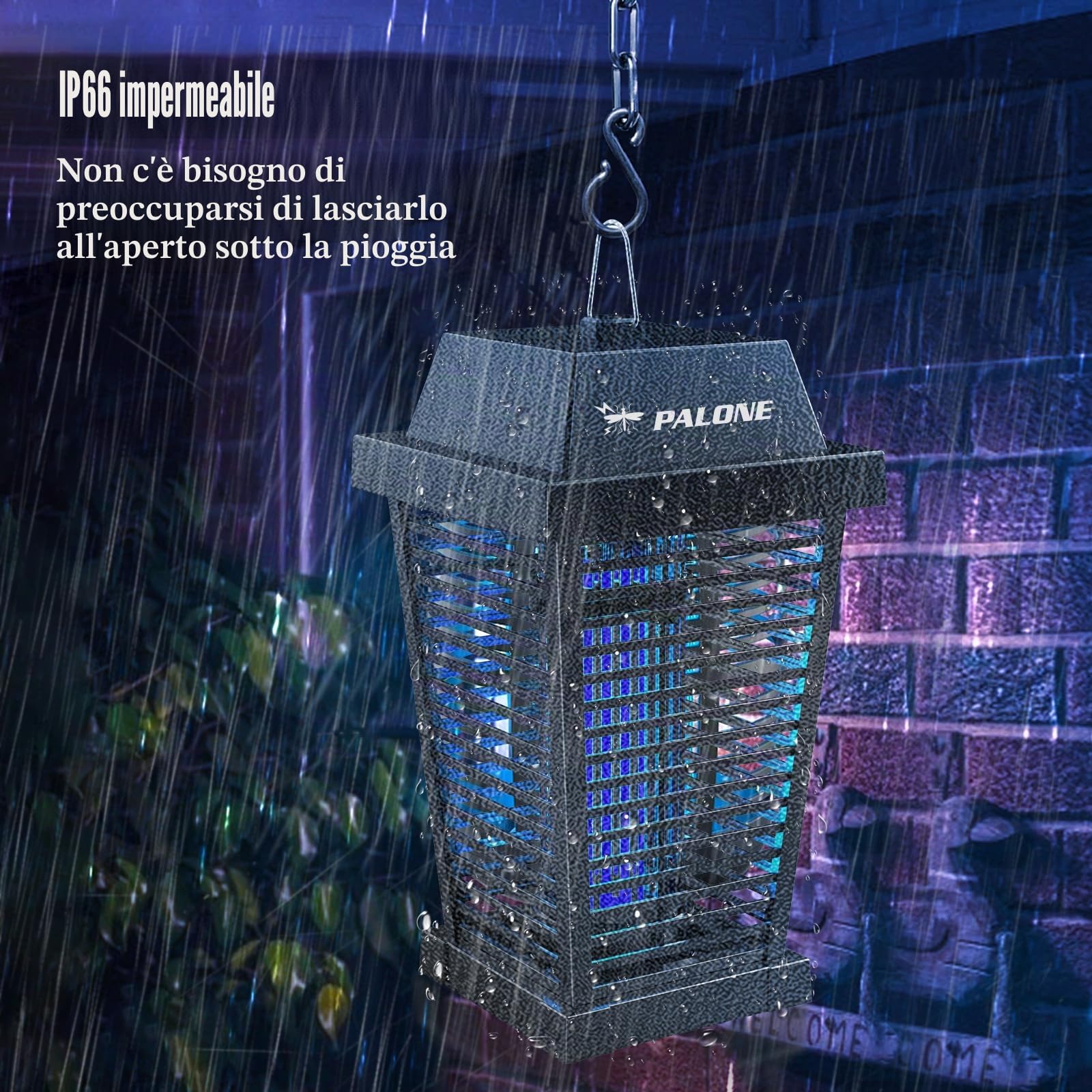 PALONE Solare Lampada Antizanzare Elettrica 2600mAh 4500V | Ricaricabile Zanzariera Elettrica, USB Lampada Zanzare con 7,5W/5V Pannello Solare & Cavo 3,6m per Esterno Interno e Giardini