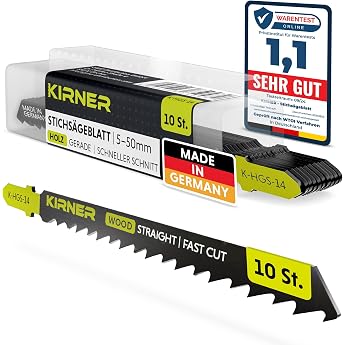 KIRNER Jigsaw Blades Wood Pack of 10 [Up to 5x More Cuts] Extremely Fast & Straight Cut (5-50 mm) in Wood and Plastic - for A