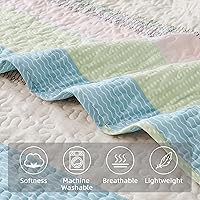 Vista 35 de Andency - Juego de ropa de cama Queen, edredón de patchwork azul mineral, 3 piezas, colcha de verano a rayas ultra suave y ligera, juego