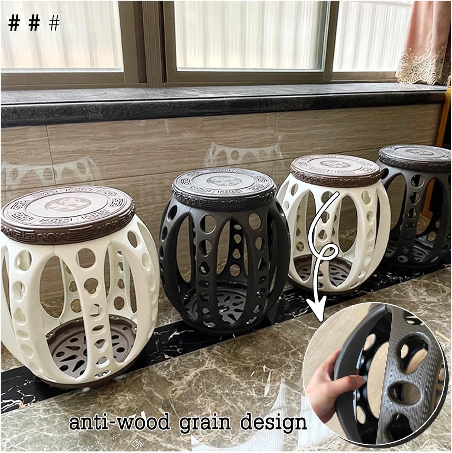 Ceramic Garden Stool, Chinoiserie Decorative Garden Stools - Glazed Ceramic Drum Stool with Hollow Flower & Bird Design, Perfect for Living Room, Balcony & Garden Use(Black,30 * 45cm)