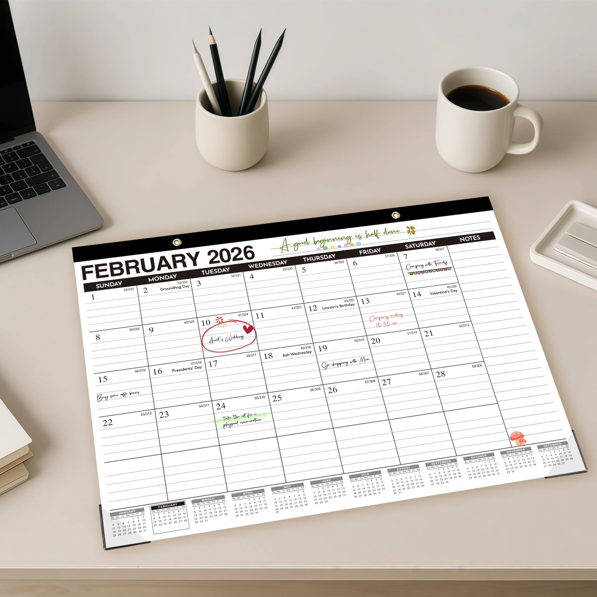 Tischkalender 2026–2027 – 18 Monate Wandkalender, Januar 2026 – Juni 2027, 43,2 x 30,5 cm, reichlich Platz, Kunststoffeinband, großer Monatskalender, perfekt für Zuhause, Büro und Schule, einfache