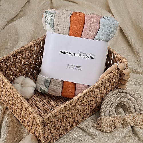 Miniatura 7 de Mantas de muselina para recién nacidos, 5 unidades, transpirables y agradables al tacto, para bebés (colores alegres)