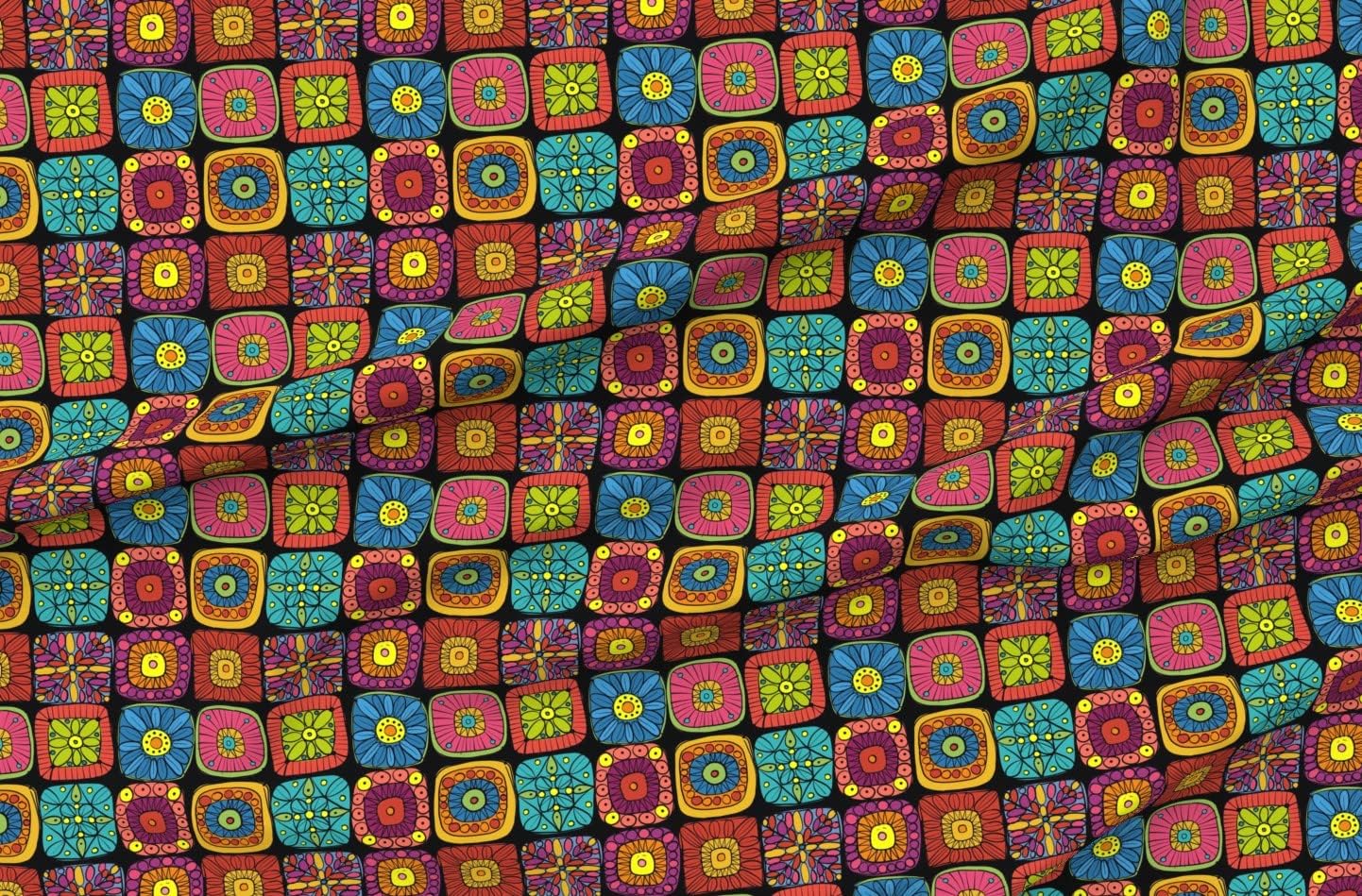 Spoonflower Fabric - Cute Retro Flower Squares Abstract Whimsical Novelty Summer Printed on Petal Signature Cotton Fabric Fat Quarter - Sewing Quilting Apparel Crafts Decor