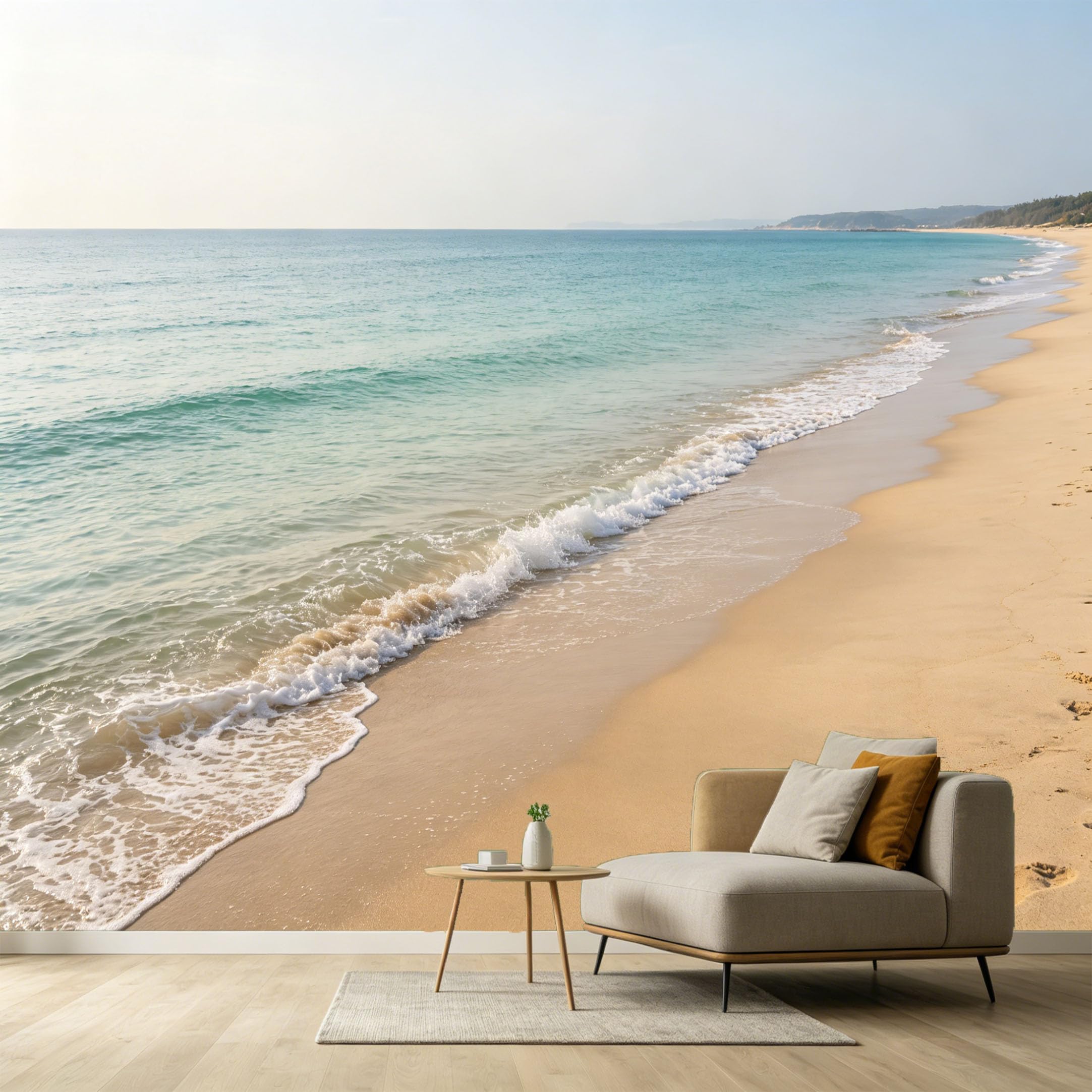 Custom Size Wall Murals Coastal Marine Ocean Waves Sandy Shoreline Minimalist Contemporary SelfAdhesive Wall Fabric Removable Large Wallpaper for Photo Living Room