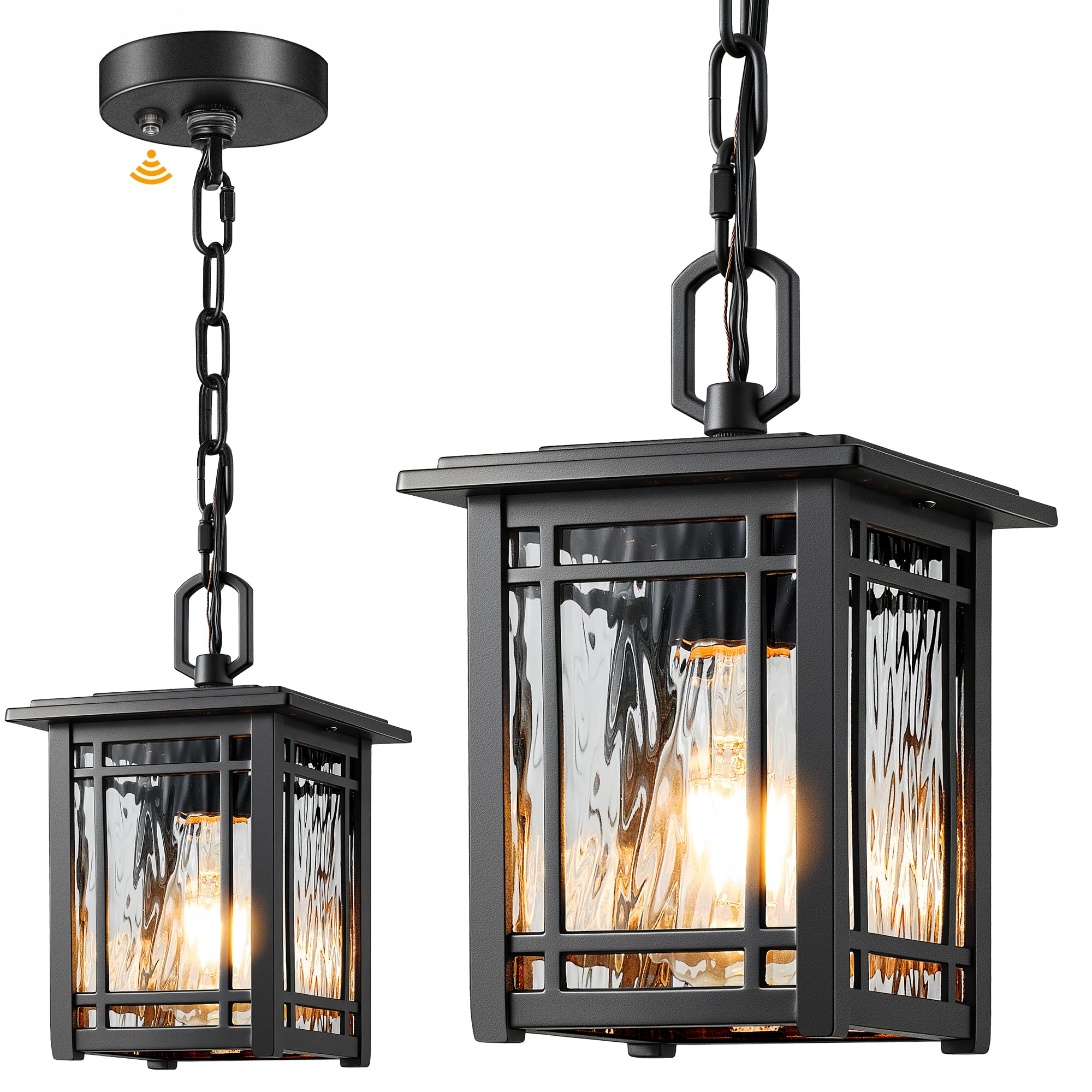 7''H Dusk to Dawn Hanging Porch Light, Black Outdoor Pendant Light