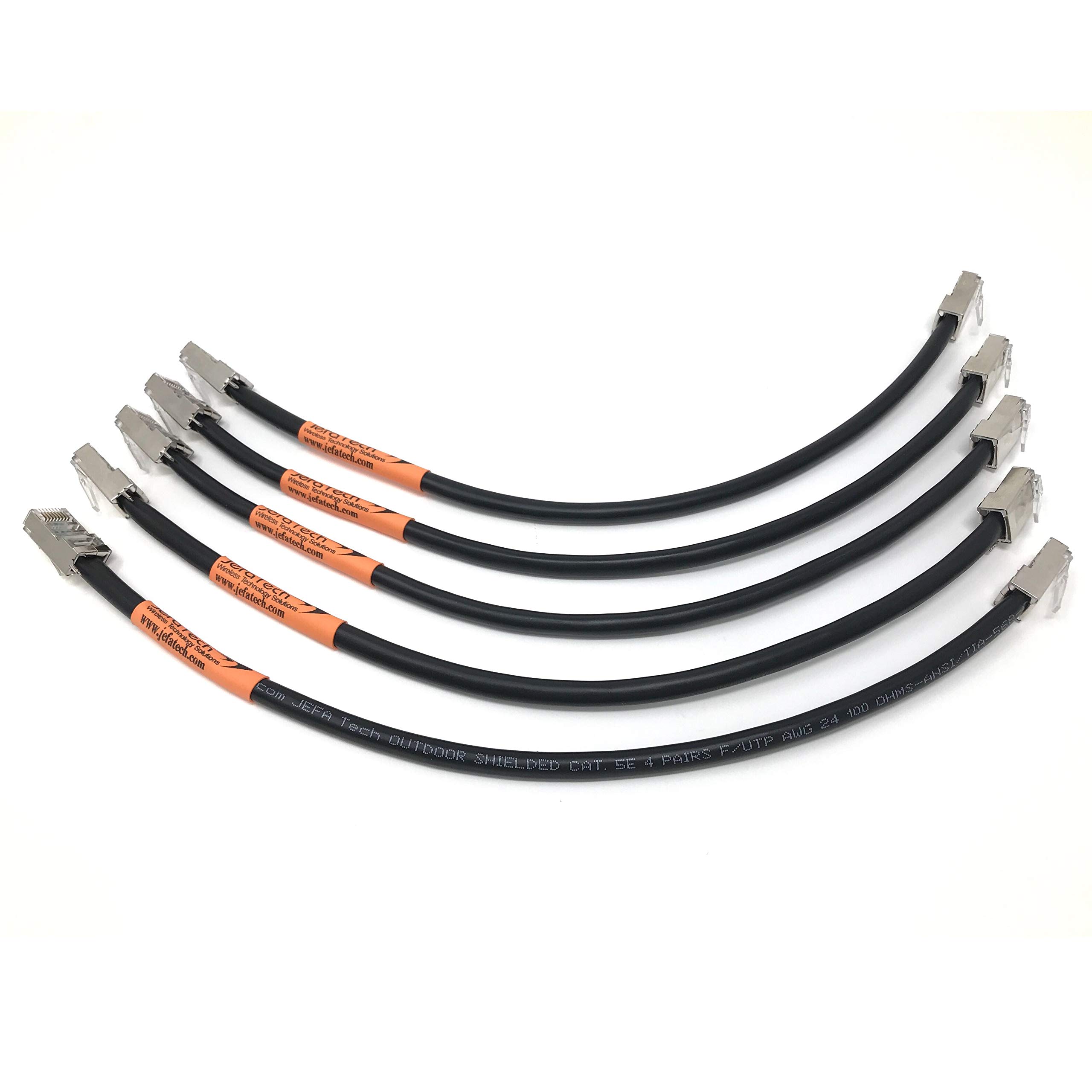 JEFA TechOutdoor Shielded 1 Foot (5 Pack) Cat5e Ethernet Cable Assembly with TOUGHCable Connectors - UV Resistant, Direct Burial, Ground Wire
