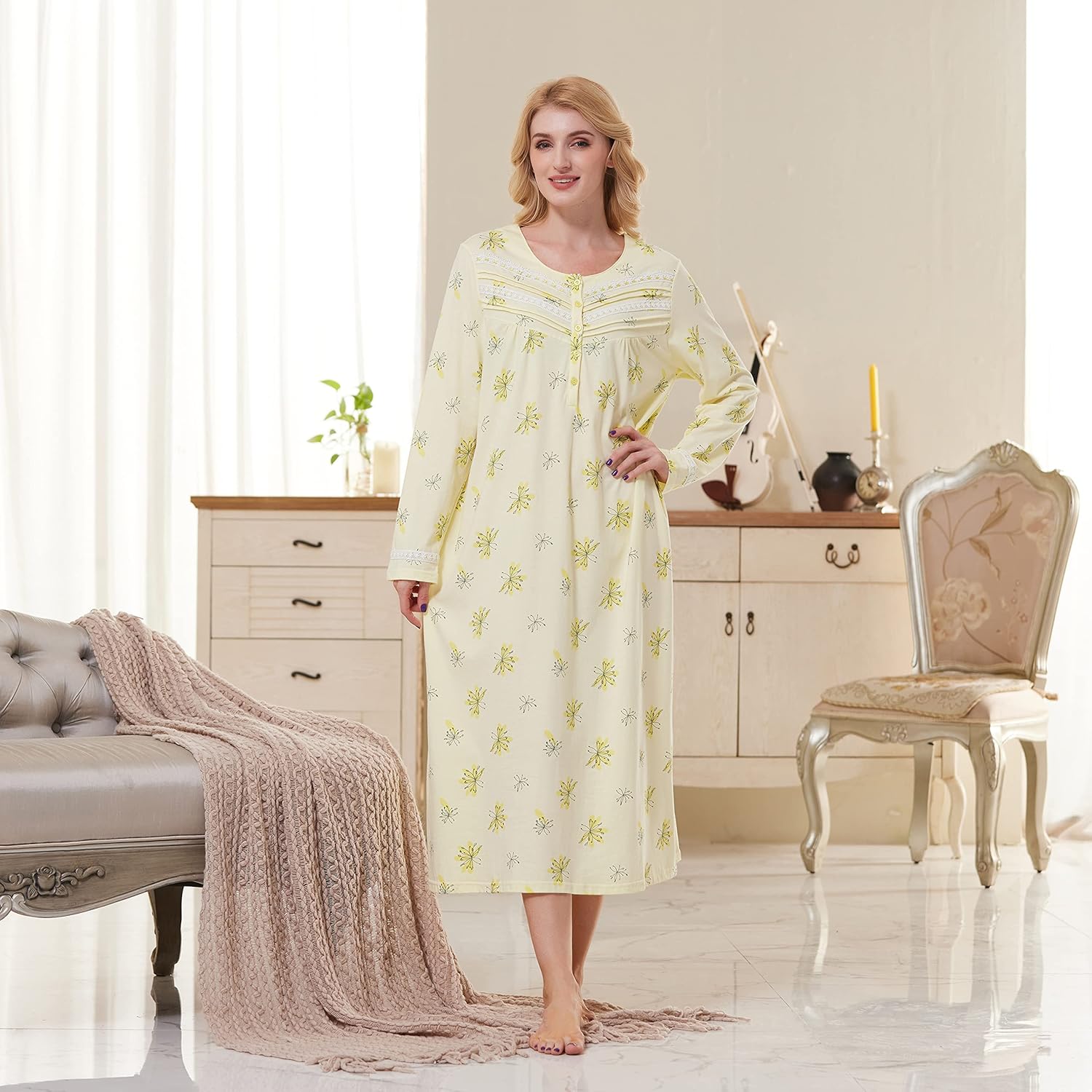 100% Patterned Cotton Nightgown