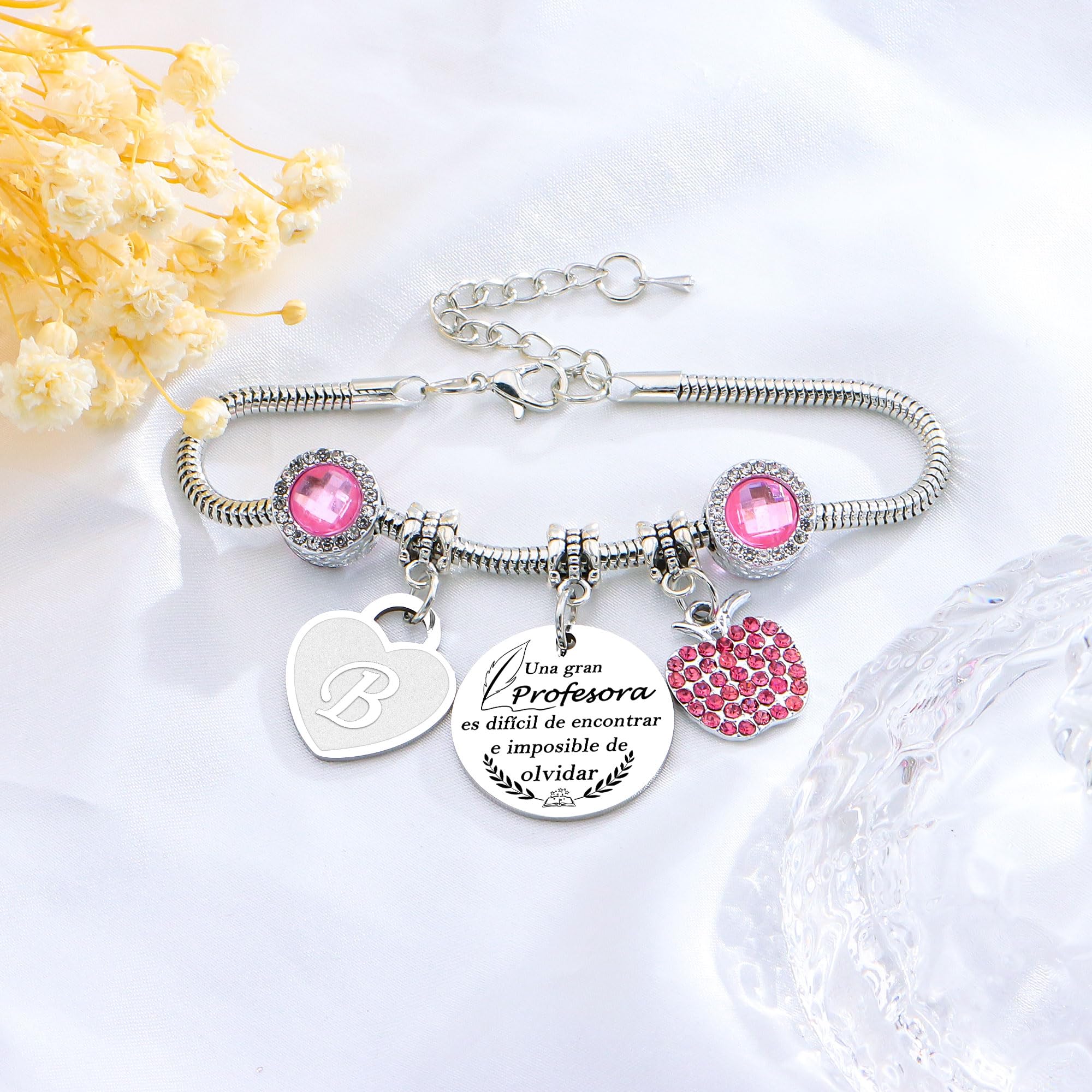 Pulsera con Iniciales para Profesoras Regalo para el Día del Maestro Pulsera Mujer, Regalo Inolvidable en Cumpleaños y Graduaciones y como Muestra de Gratitud Hacia las Maestras