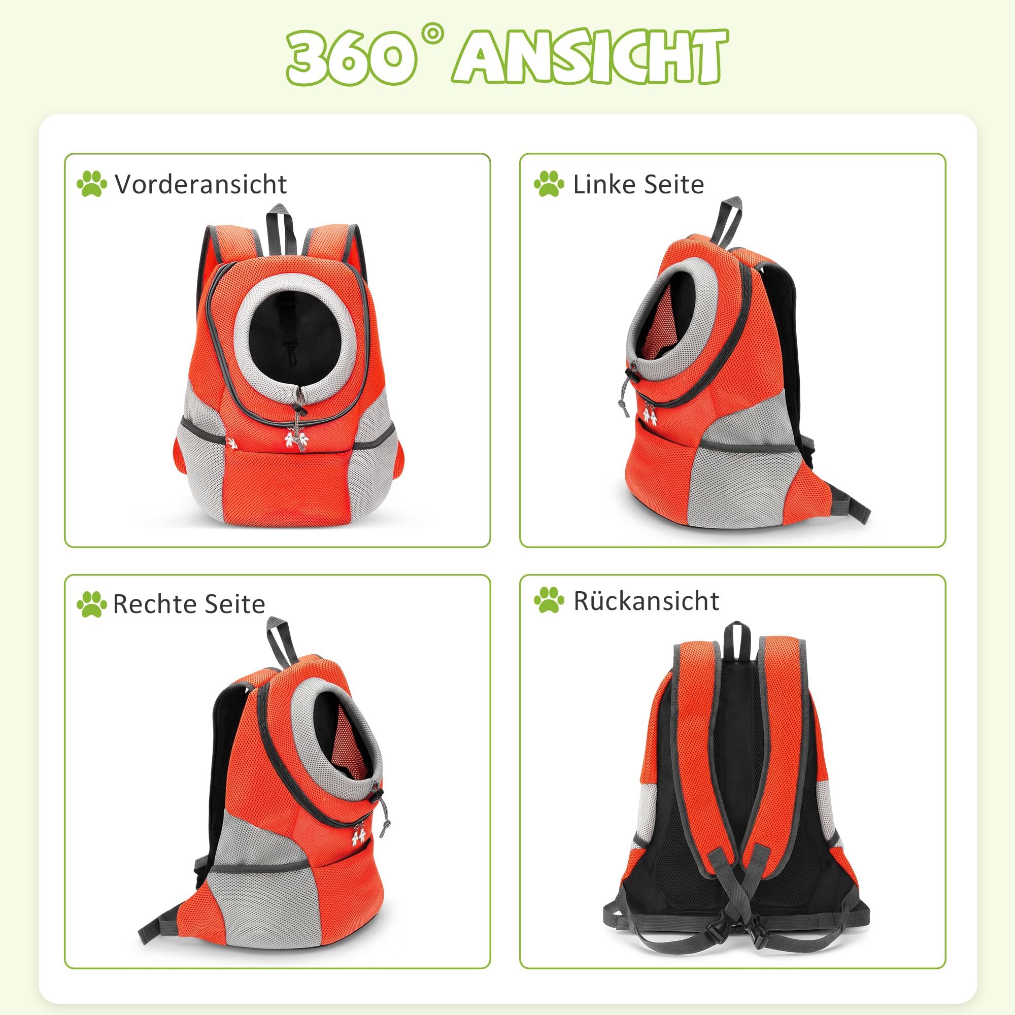 ALLSOPETS Hunderucksack, Tragbarer Haustierträger für Kleine Hunde und Katzen, Fahrrad- und Motorrad-Träger für Wandern, Camping und Outdoor (Bernsteinorange, L)